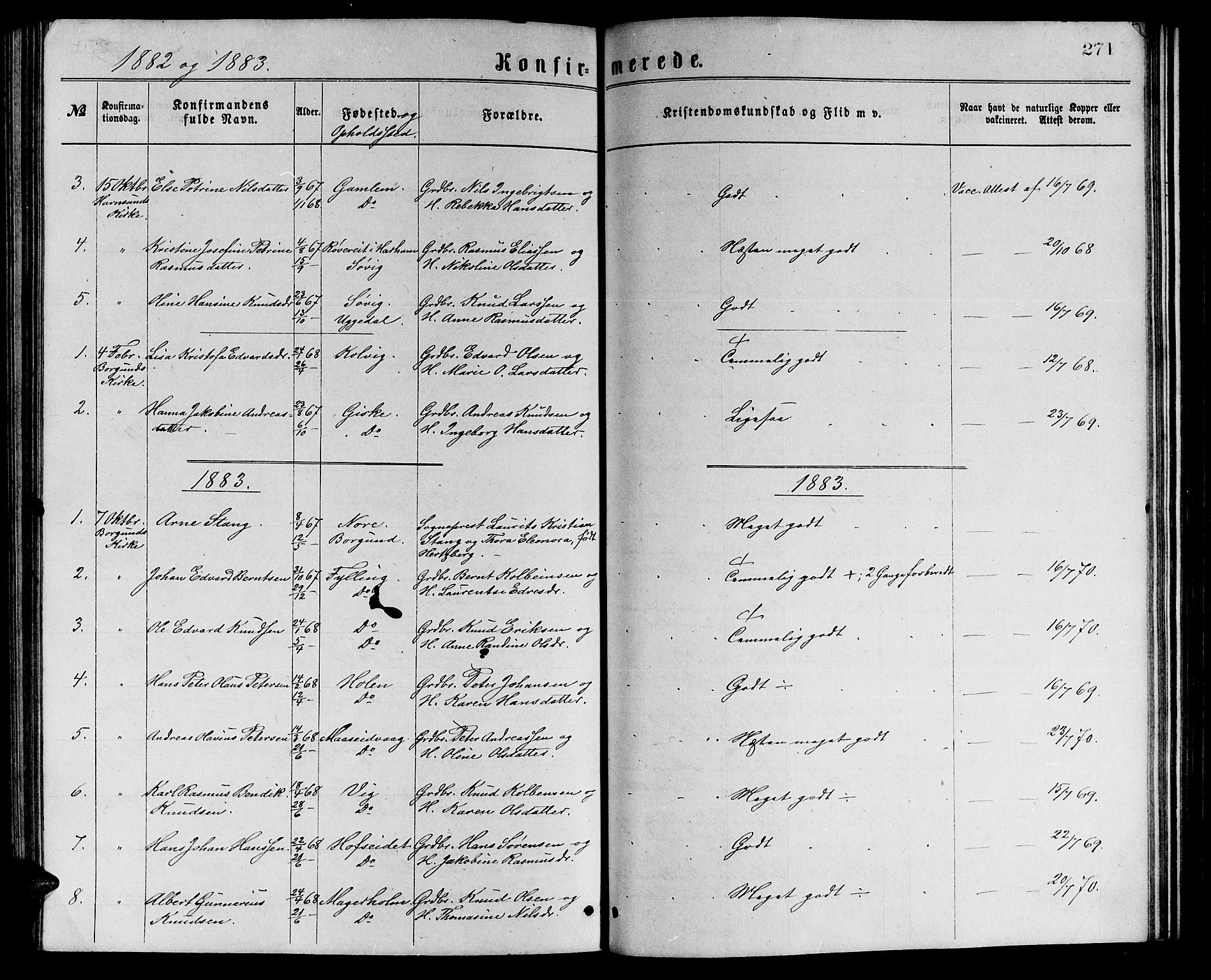 Ministerialprotokoller, klokkerbøker og fødselsregistre - Møre og Romsdal, AV/SAT-A-1454/528/L0429: Parish register (copy) no. 528C10, 1872-1886, p. 271