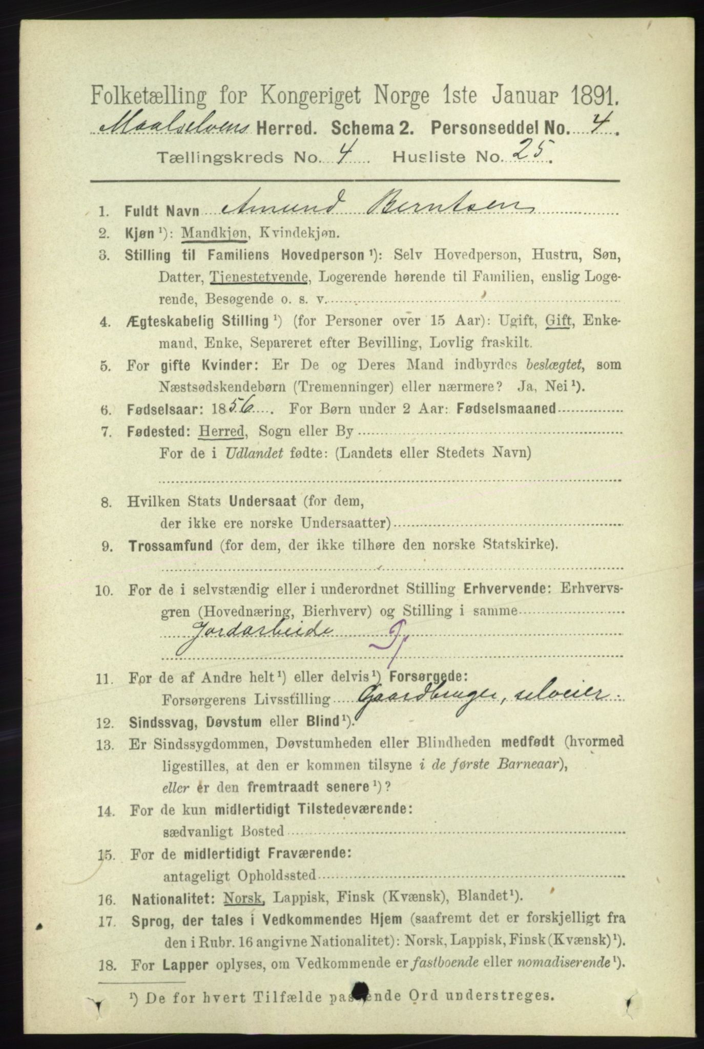 RA, 1891 census for 1924 Målselv, 1891, p. 1256