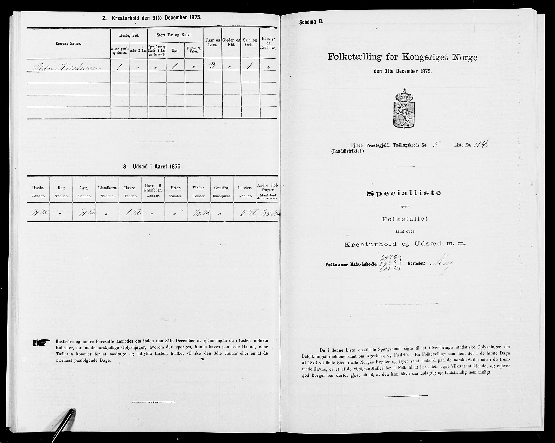 SAK, 1875 census for 0923L Fjære/Fjære, 1875, p. 1376