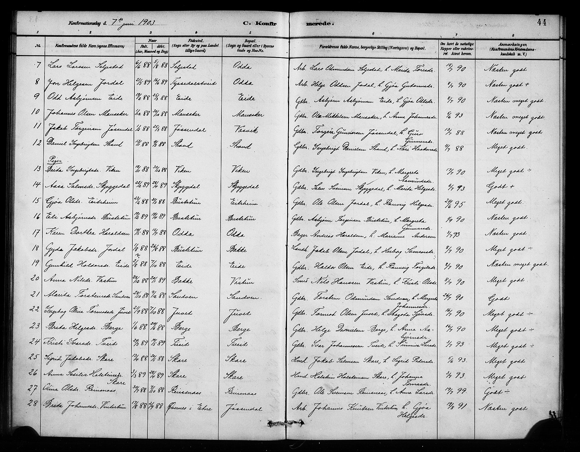 Odda Sokneprestembete, AV/SAB-A-77201/H/Haa: Parish register (official) no. A 2, 1880-1915, p. 44