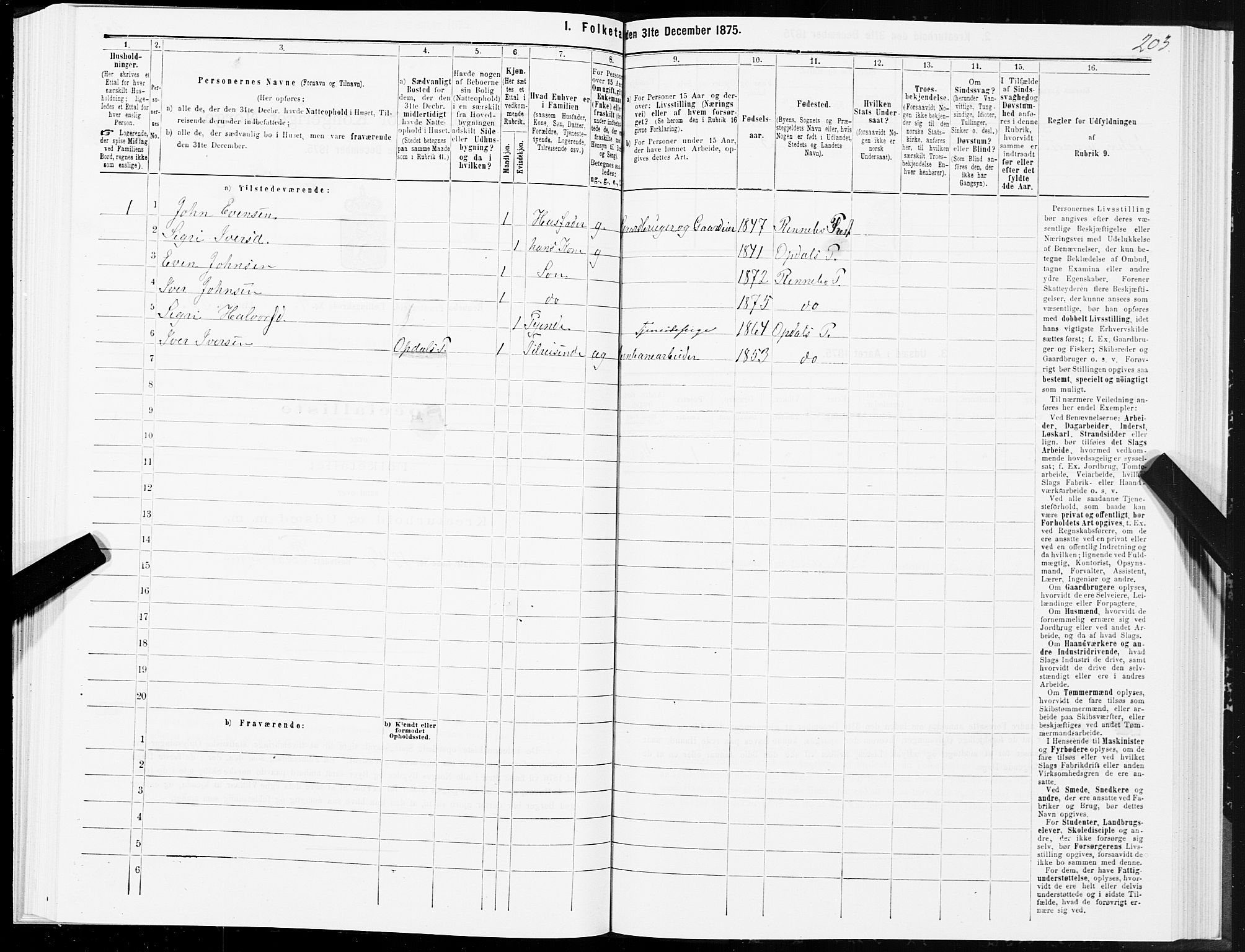 SAT, 1875 census for 1635P Rennebu, 1875, p. 2203