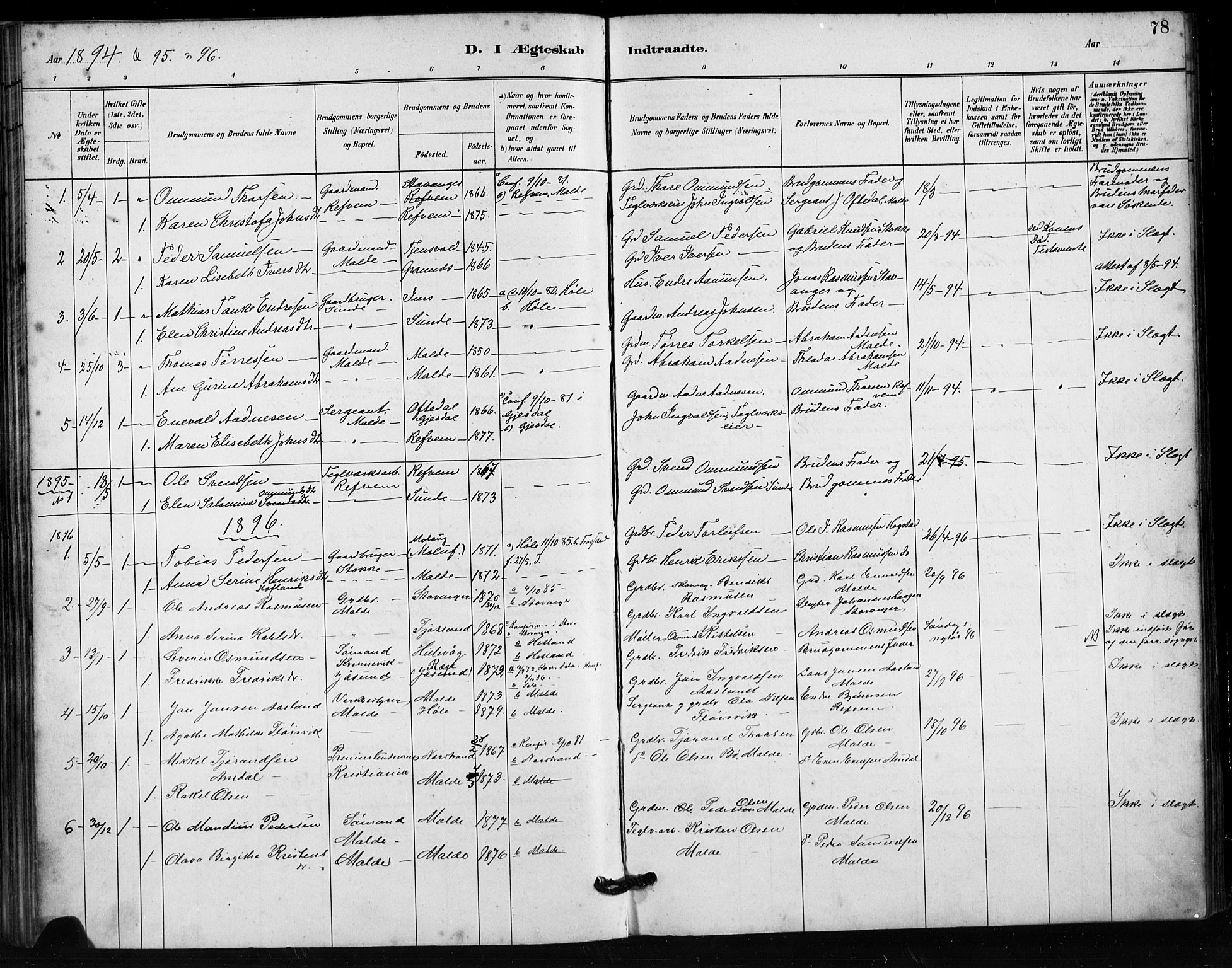 Håland sokneprestkontor, SAST/A-101802/001/30BA/L0011: Parish register (official) no. A 10, 1883-1900, p. 78