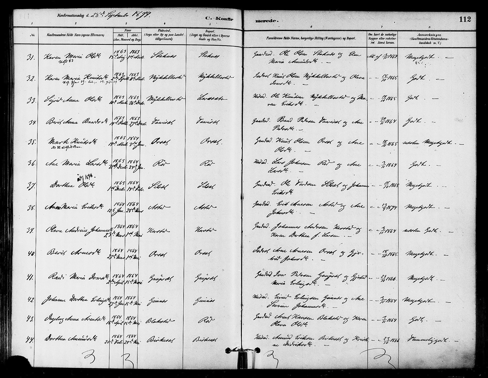 Ministerialprotokoller, klokkerbøker og fødselsregistre - Møre og Romsdal, AV/SAT-A-1454/584/L0967: Parish register (official) no. 584A07, 1879-1894, p. 112