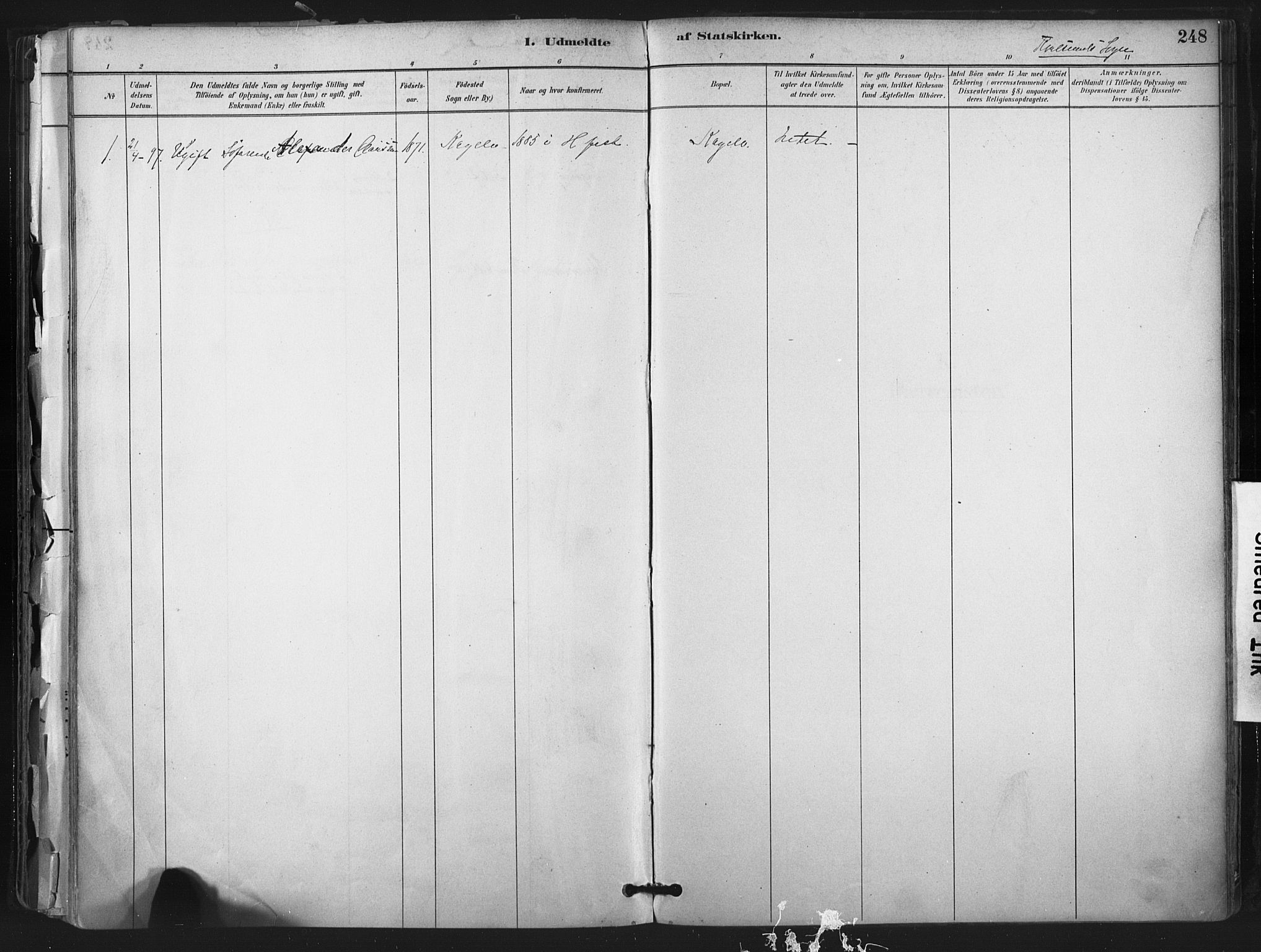 Hammerfest sokneprestkontor, AV/SATØ-S-1347/H/Ha/L0011.kirke: Parish register (official) no. 11 /2, 1885-1897, p. 248