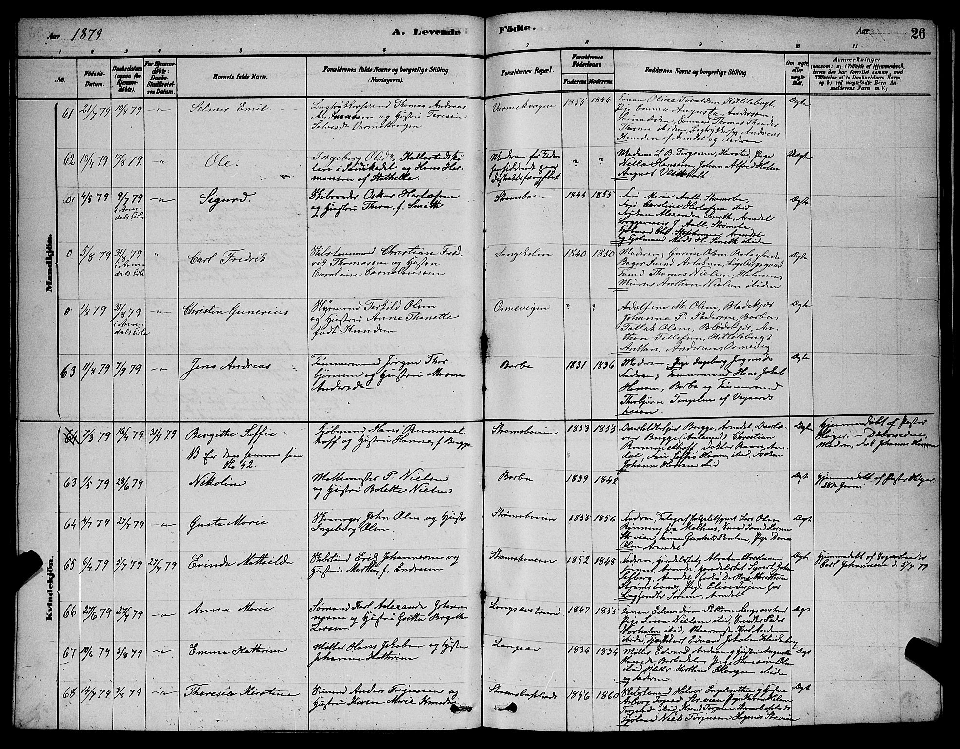 Barbu sokneprestkontor, AV/SAK-1111-0003/F/Fb/L0001: Parish register (copy) no. B 1, 1878-1890, p. 26