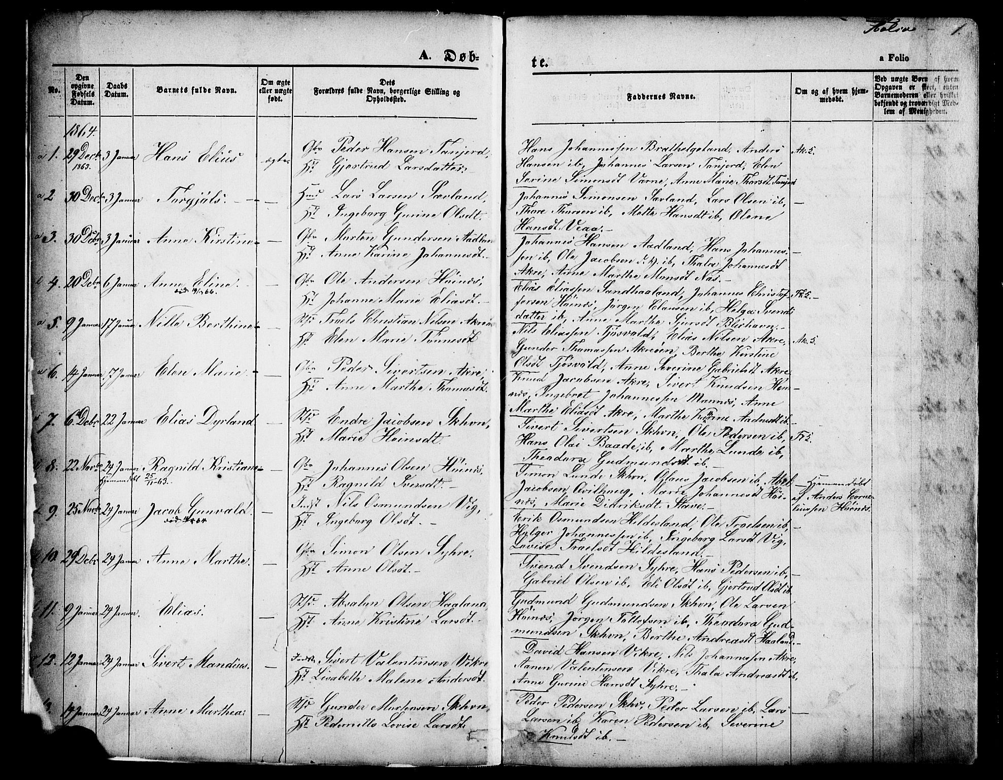 Skudenes sokneprestkontor, SAST/A -101849/H/Ha/Haa/L0006: Parish register (official) no. A 4, 1864-1881, p. 1