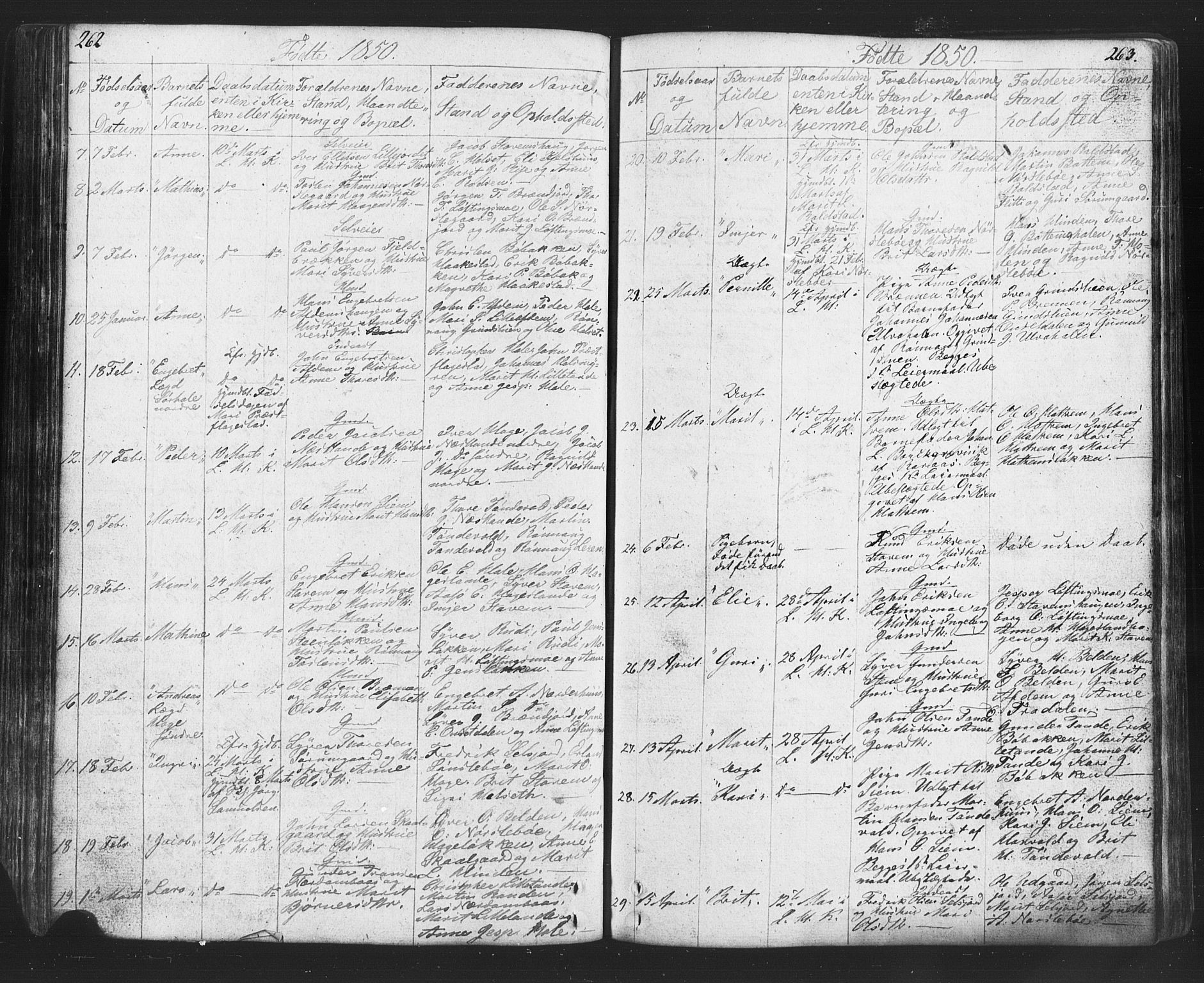 Lesja prestekontor, SAH/PREST-068/H/Ha/Hab/L0002: Parish register (copy) no. 2, 1832-1850, p. 262-263