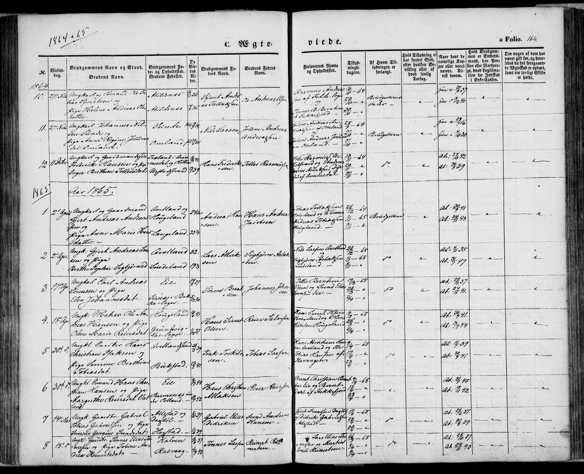 Flekkefjord sokneprestkontor, AV/SAK-1111-0012/F/Fa/Fab/L0004: Parish register (official) no. A 4, 1850-1875, p. 164