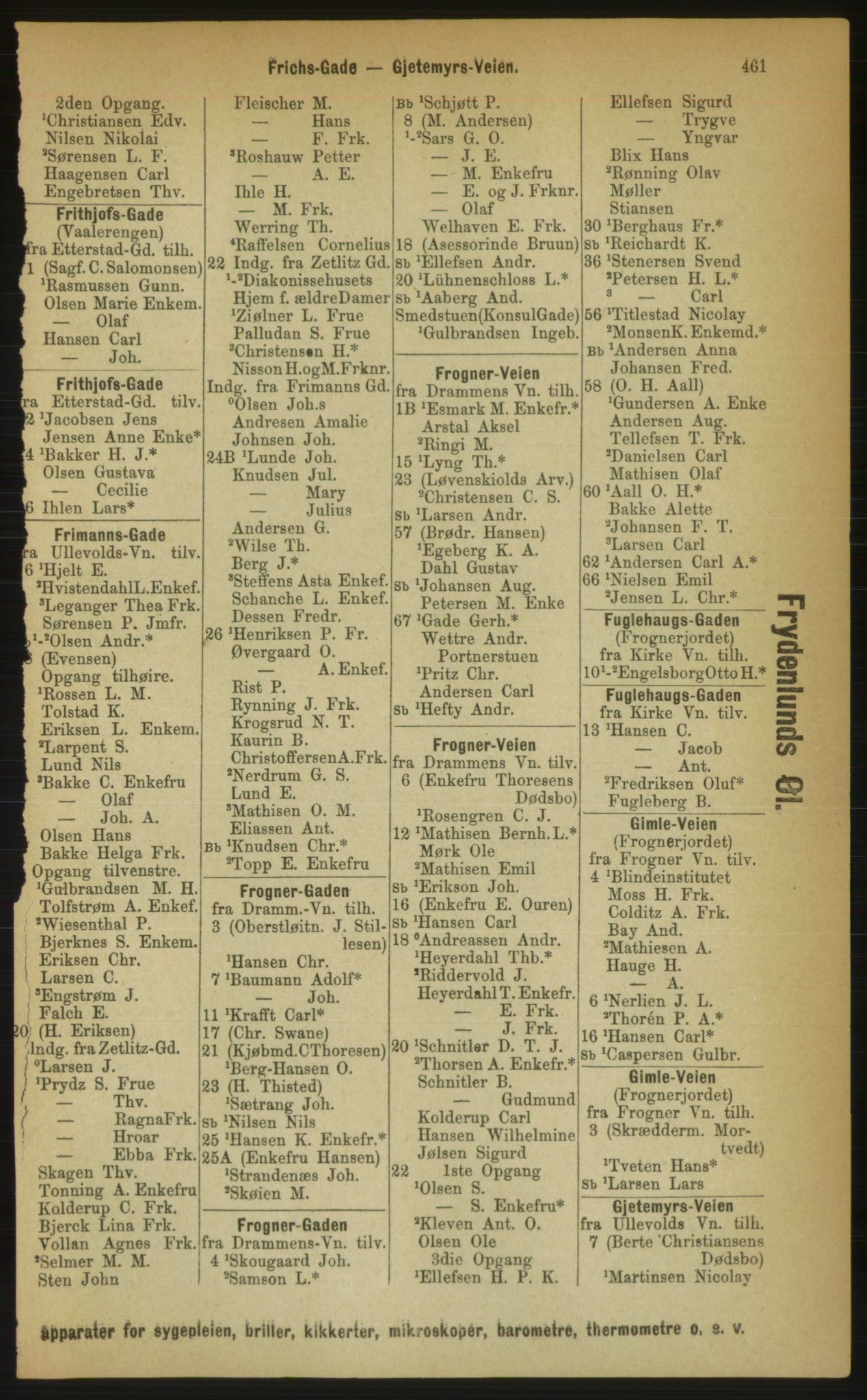 Kristiania/Oslo adressebok, PUBL/-, 1889, p. 461