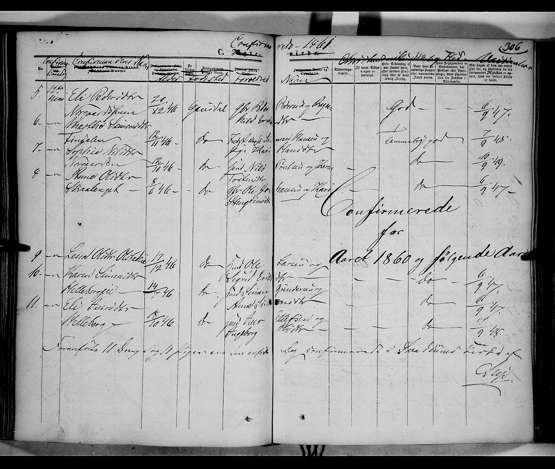 Gausdal prestekontor, SAH/PREST-090/H/Ha/Haa/L0008: Parish register (official) no. 8, 1850-1861, p. 306