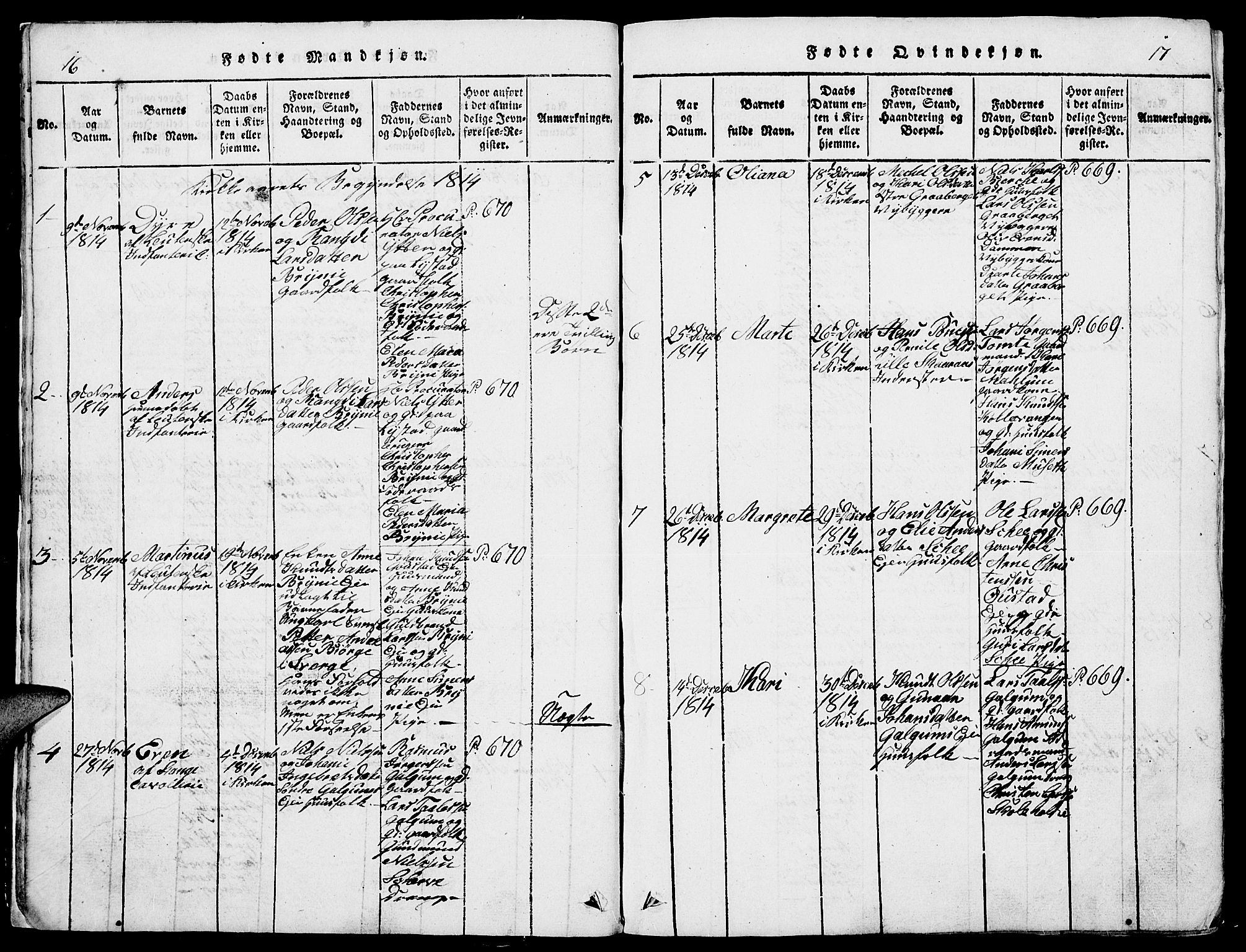 Romedal prestekontor, AV/SAH-PREST-004/L/L0005: Parish register (copy) no. 5, 1814-1829, p. 16-17