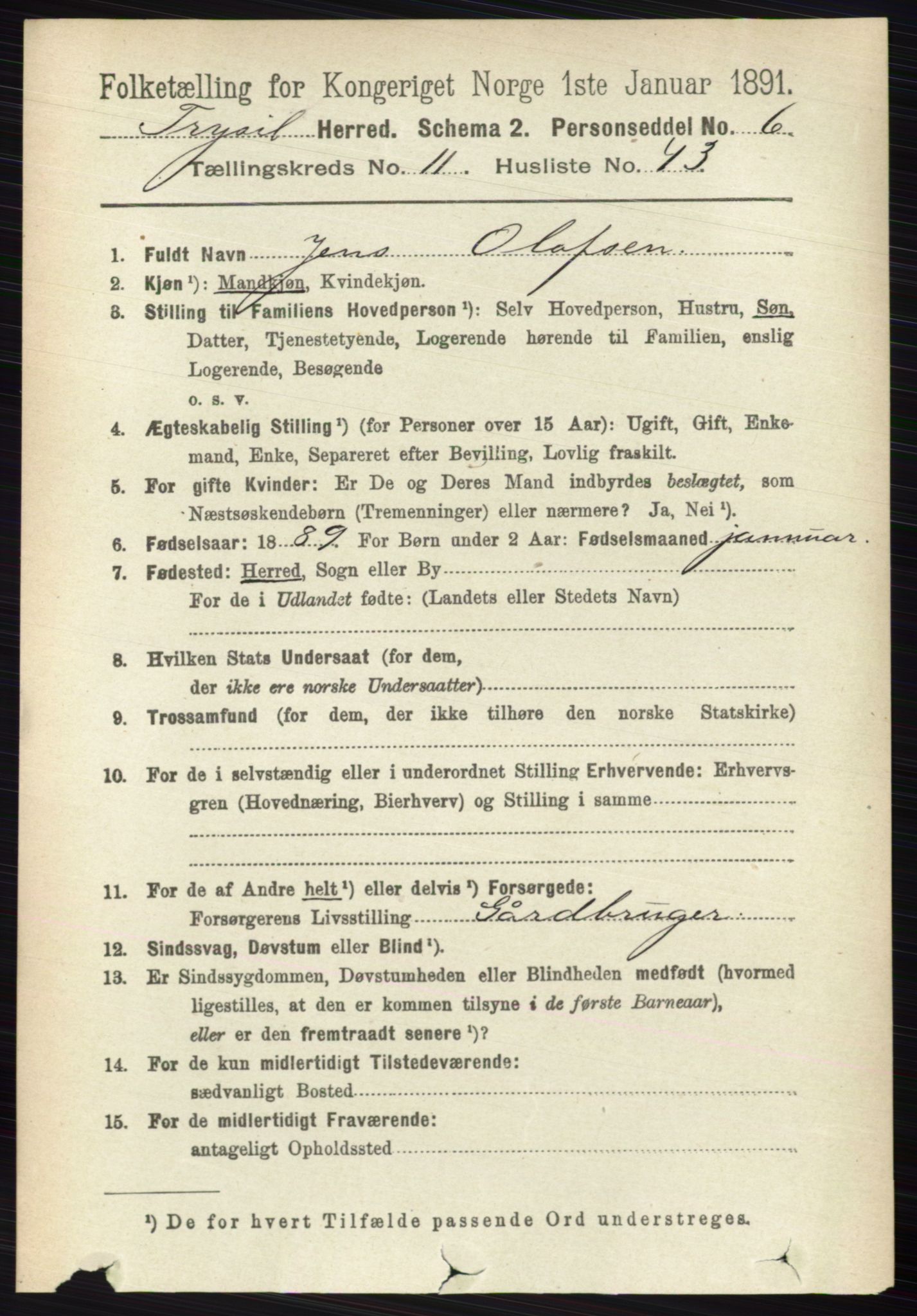 RA, 1891 census for 0428 Trysil, 1891, p. 5805