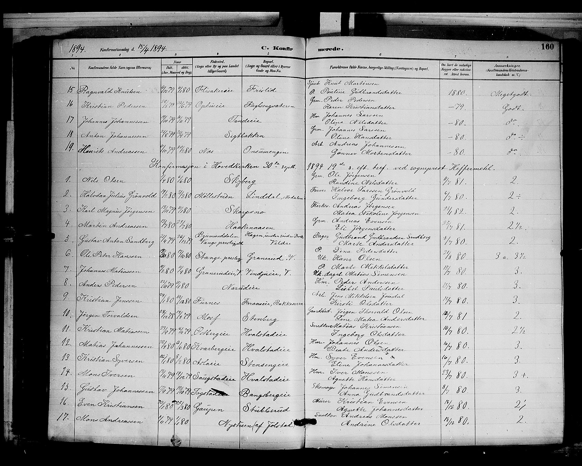 Ringsaker prestekontor, AV/SAH-PREST-014/L/La/L0012: Parish register (copy) no. 12, 1891-1902, p. 160