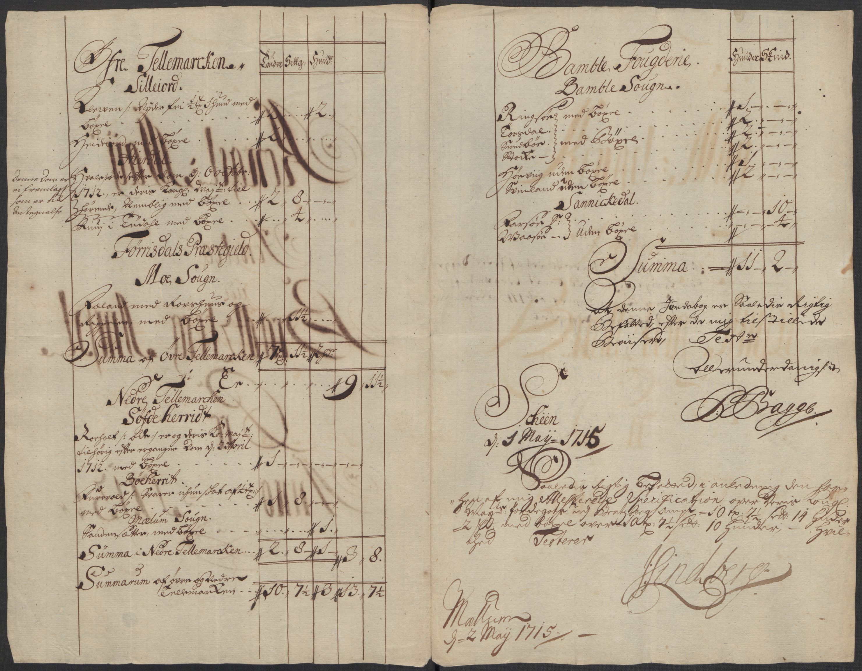 Rentekammeret inntil 1814, Reviderte regnskaper, Fogderegnskap, AV/RA-EA-4092/R36/L2125: Fogderegnskap Øvre og Nedre Telemark og Bamble, 1713, p. 4