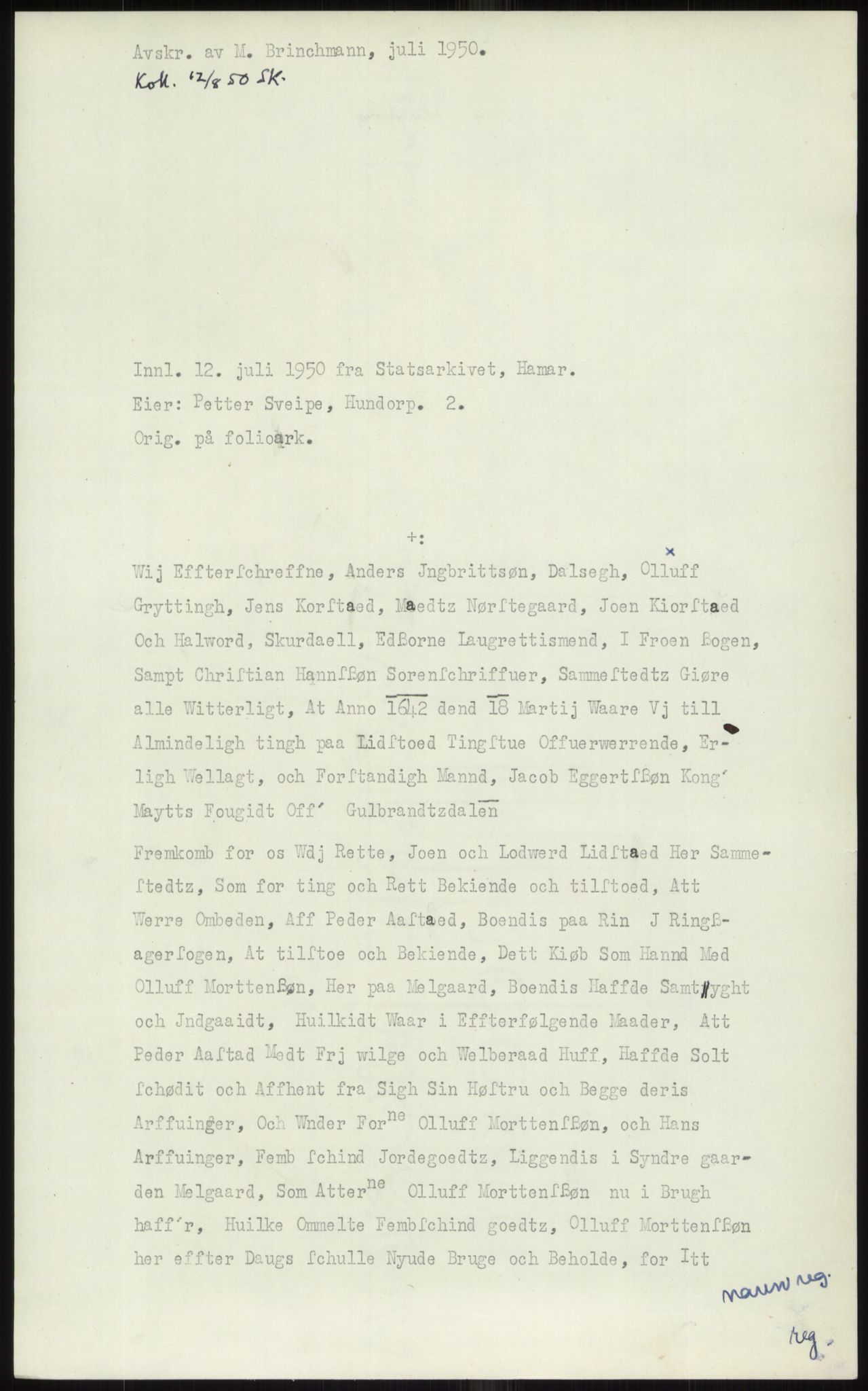 Samlinger til kildeutgivelse, Diplomavskriftsamlingen, AV/RA-EA-4053/H/Ha, p. 115