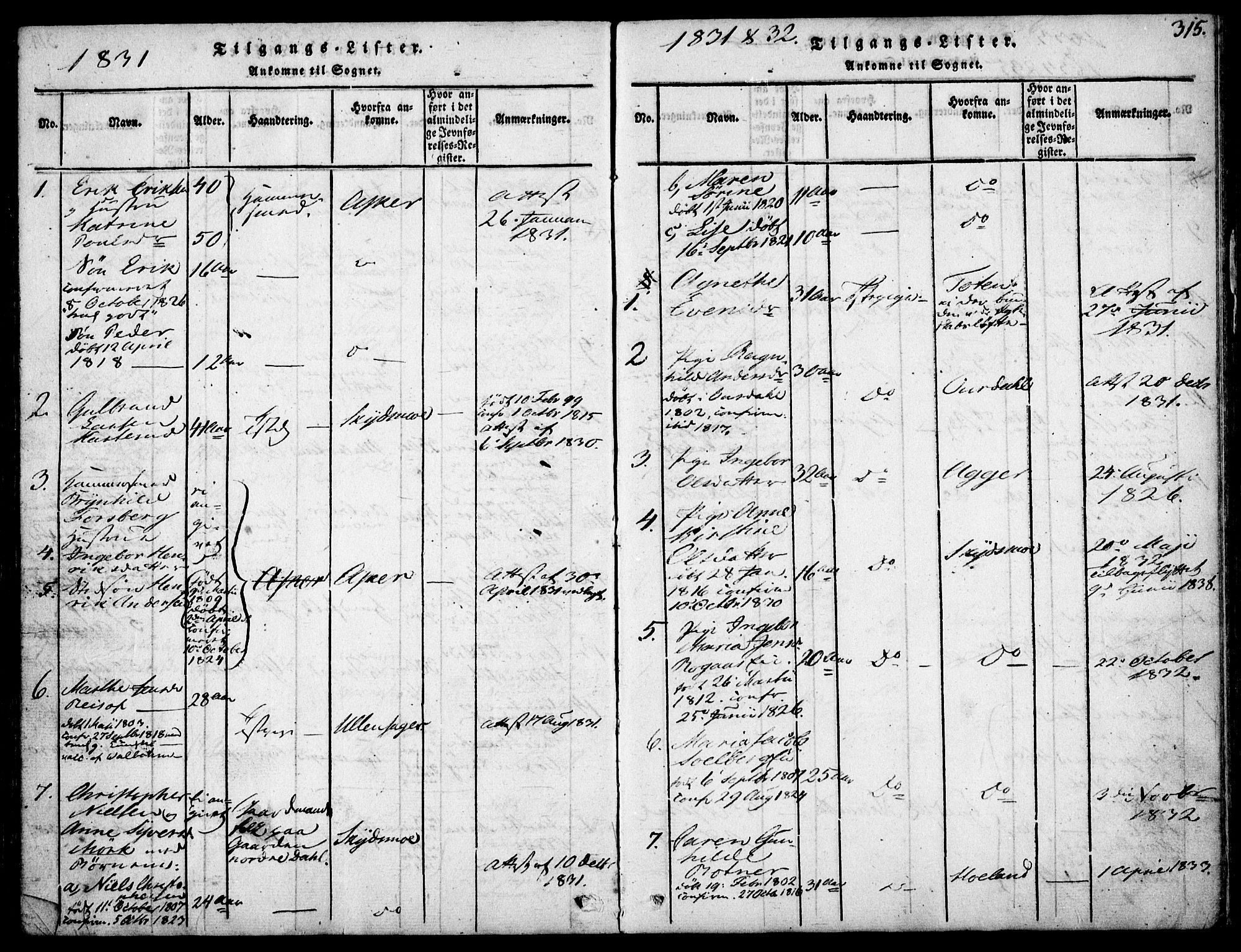 Nittedal prestekontor Kirkebøker, AV/SAO-A-10365a/F/Fa/L0003: Parish register (official) no. I 3, 1814-1836, p. 315