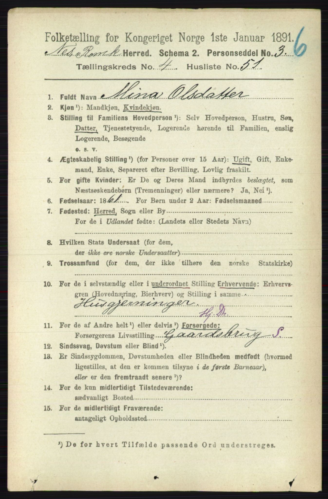 RA, 1891 census for 0236 Nes, 1891, p. 2548