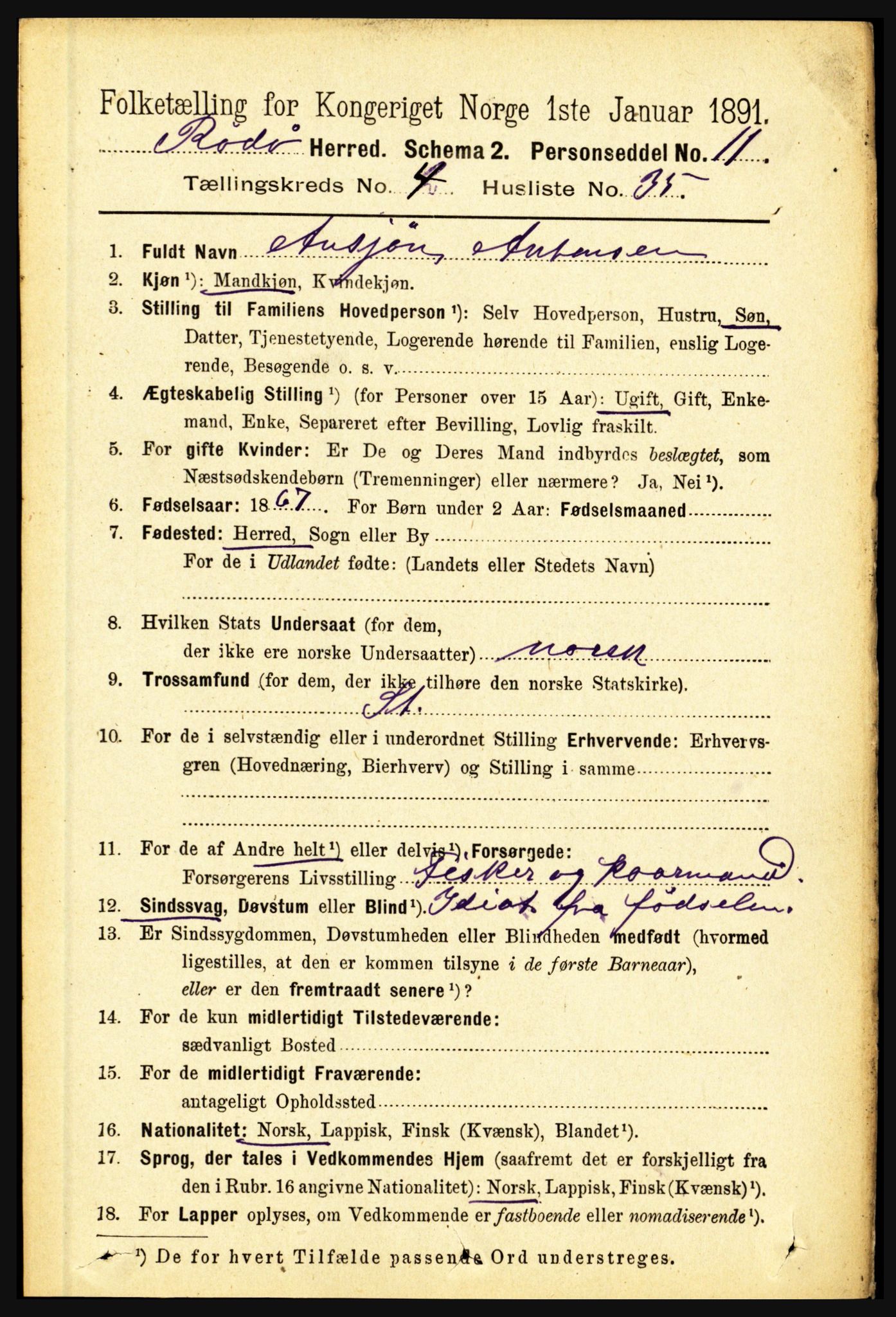 RA, 1891 census for 1836 Rødøy, 1891, p. 1863