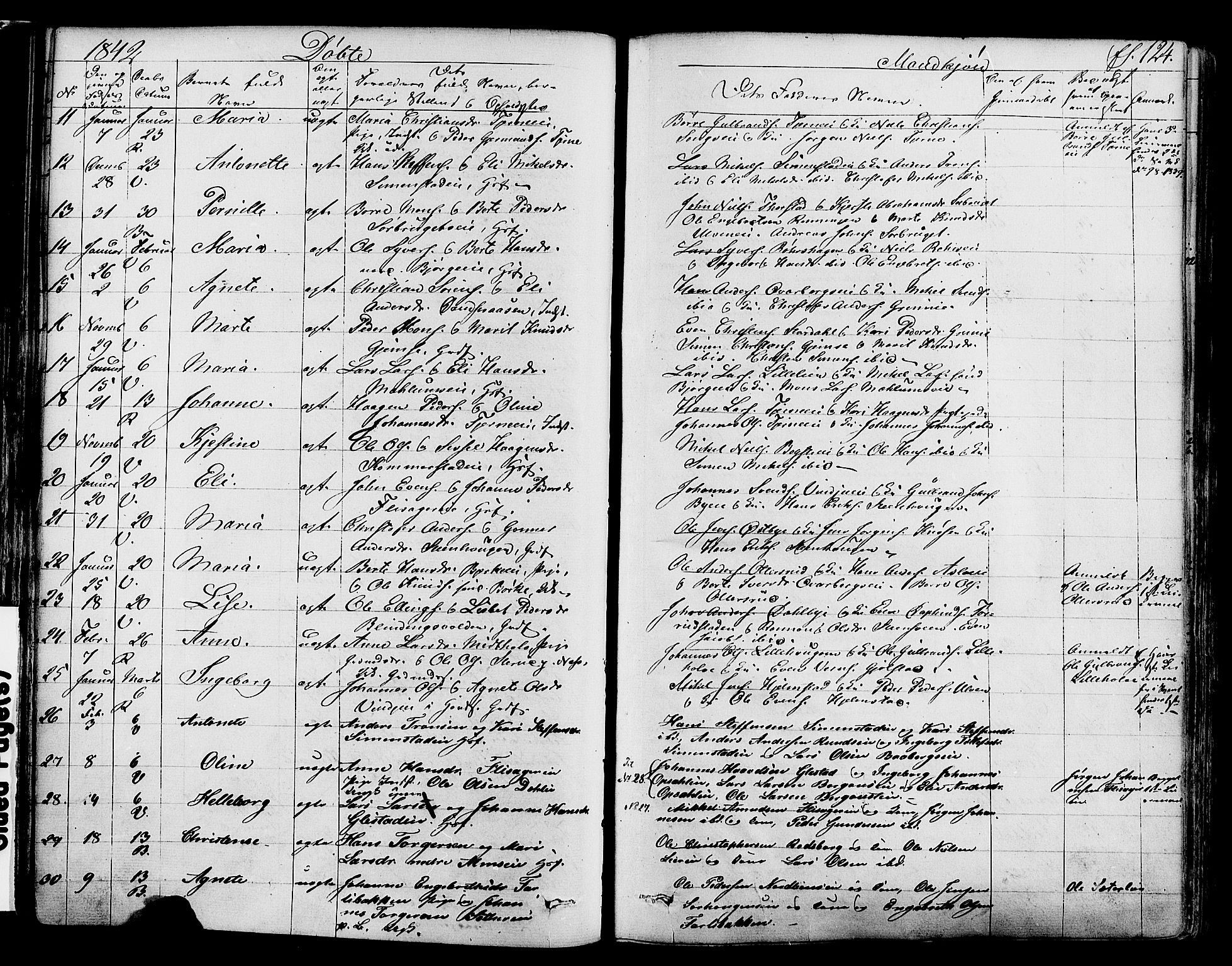 Ringsaker prestekontor, SAH/PREST-014/K/Ka/L0008: Parish register (official) no. 8, 1837-1850, p. 124
