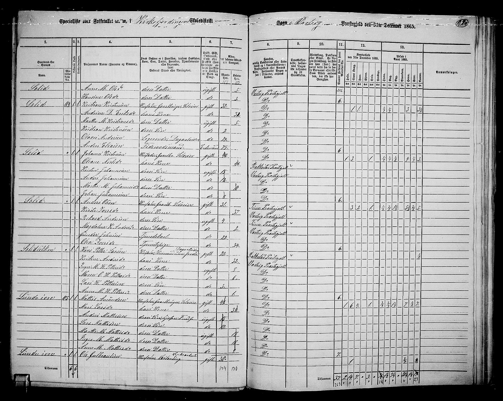 RA, 1865 census for Varteig, 1865, p. 13