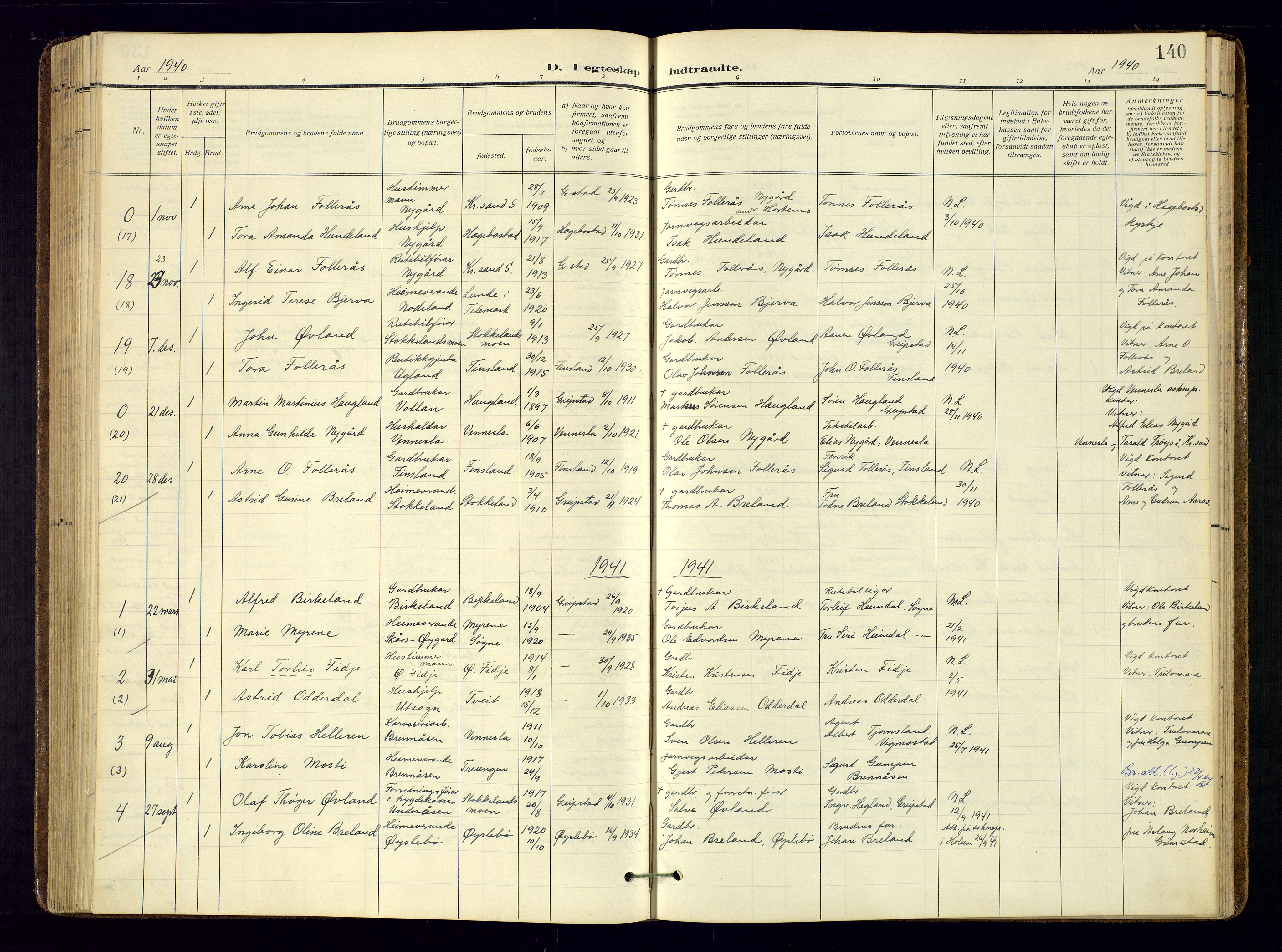 Søgne sokneprestkontor, AV/SAK-1111-0037/F/Fa/Faa/L0004: Parish register (official) no. A-4, 1911-1945, p. 140