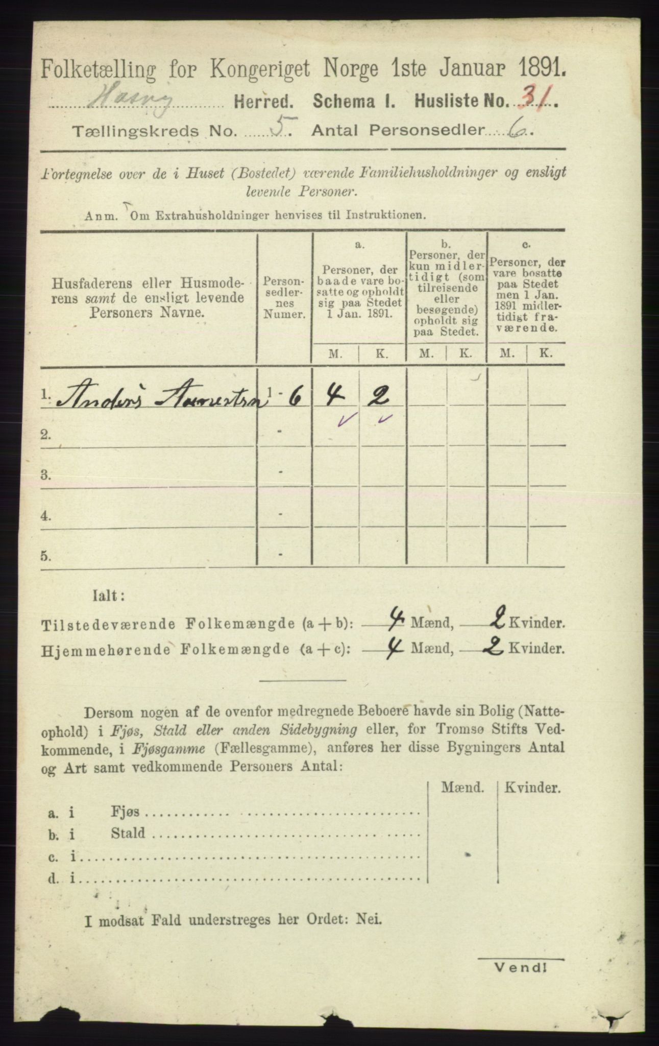 RA, 1891 census for 2015 Hasvik, 1891, p. 634