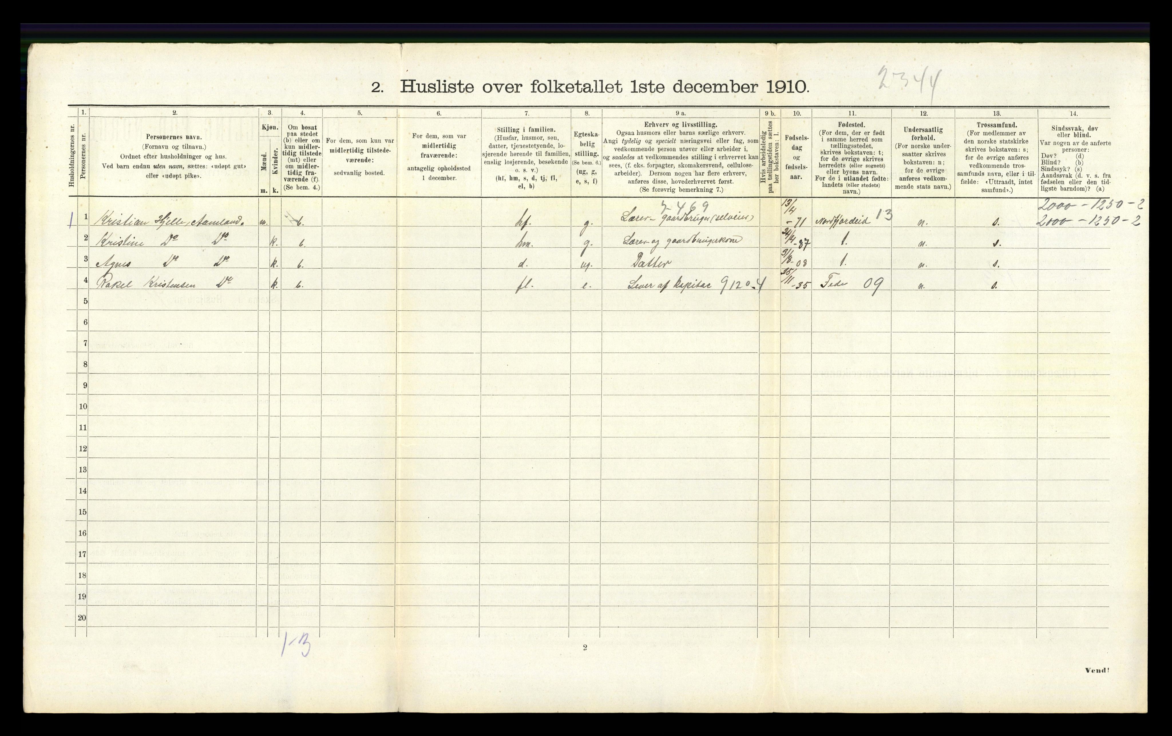 RA, 1910 census for Lyngdal, 1910, p. 487