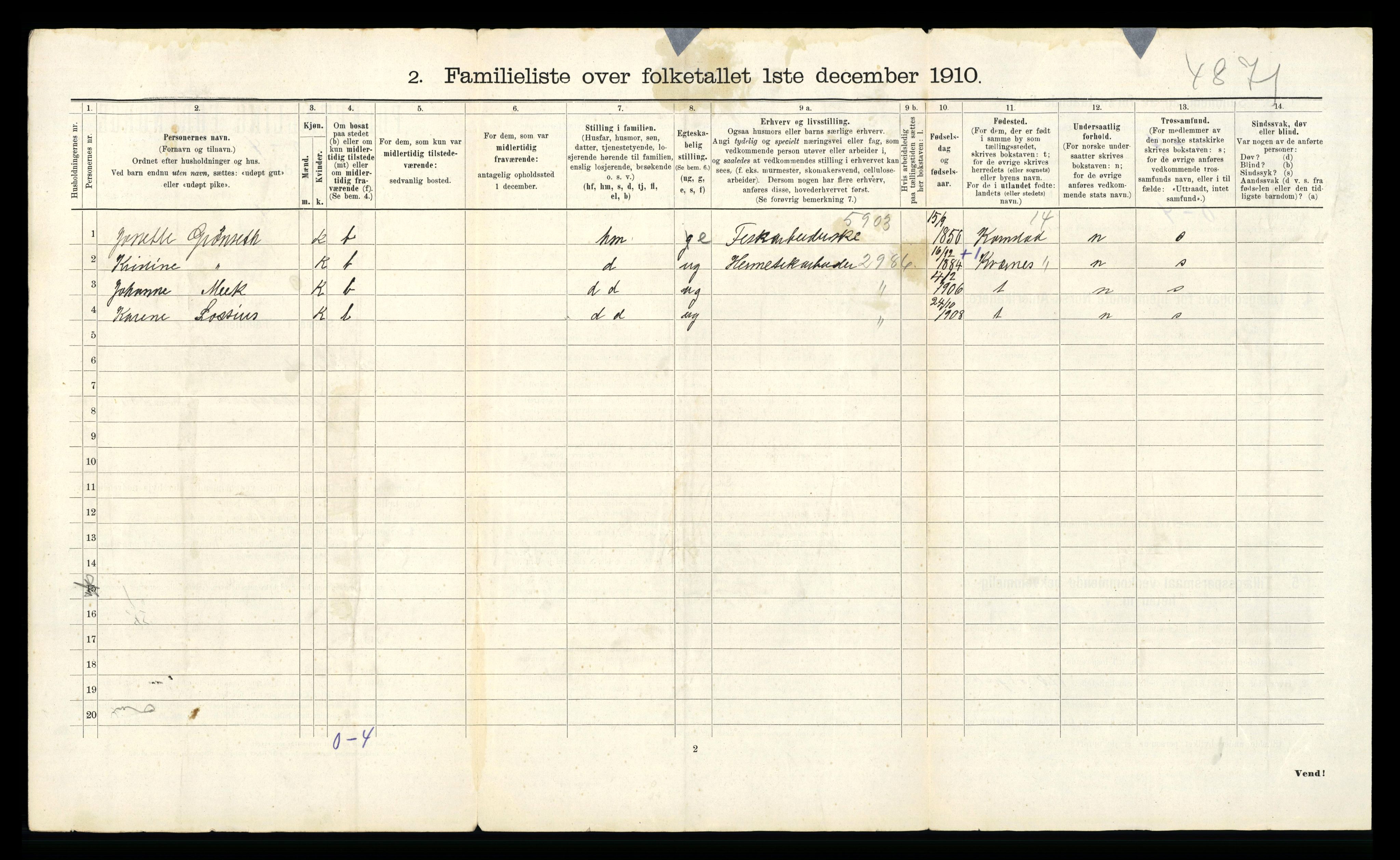 RA, 1910 census for Kristiansund, 1910, p. 4642