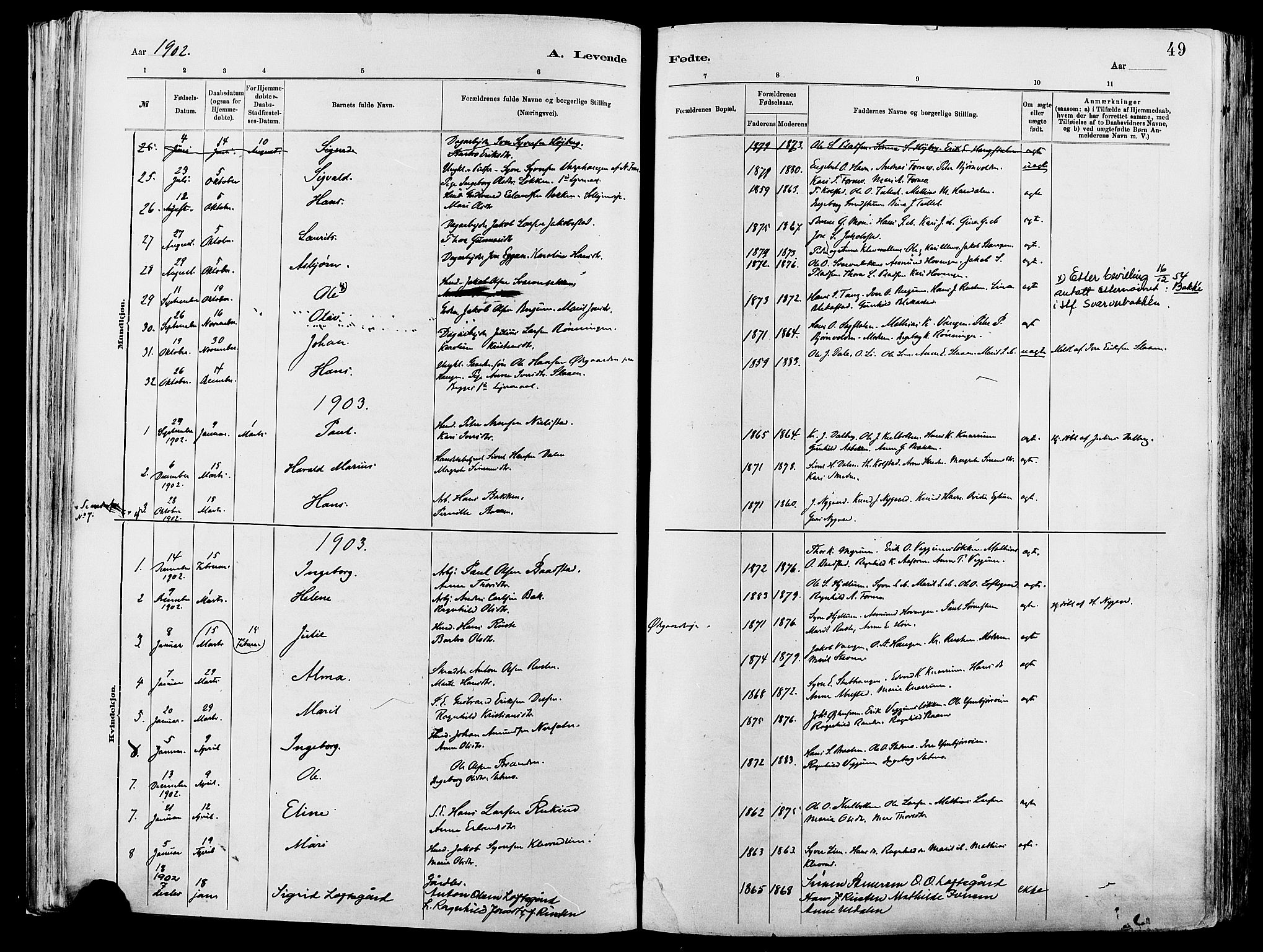 Vågå prestekontor, AV/SAH-PREST-076/H/Ha/Haa/L0008: Parish register (official) no. 8, 1886-1904, p. 49