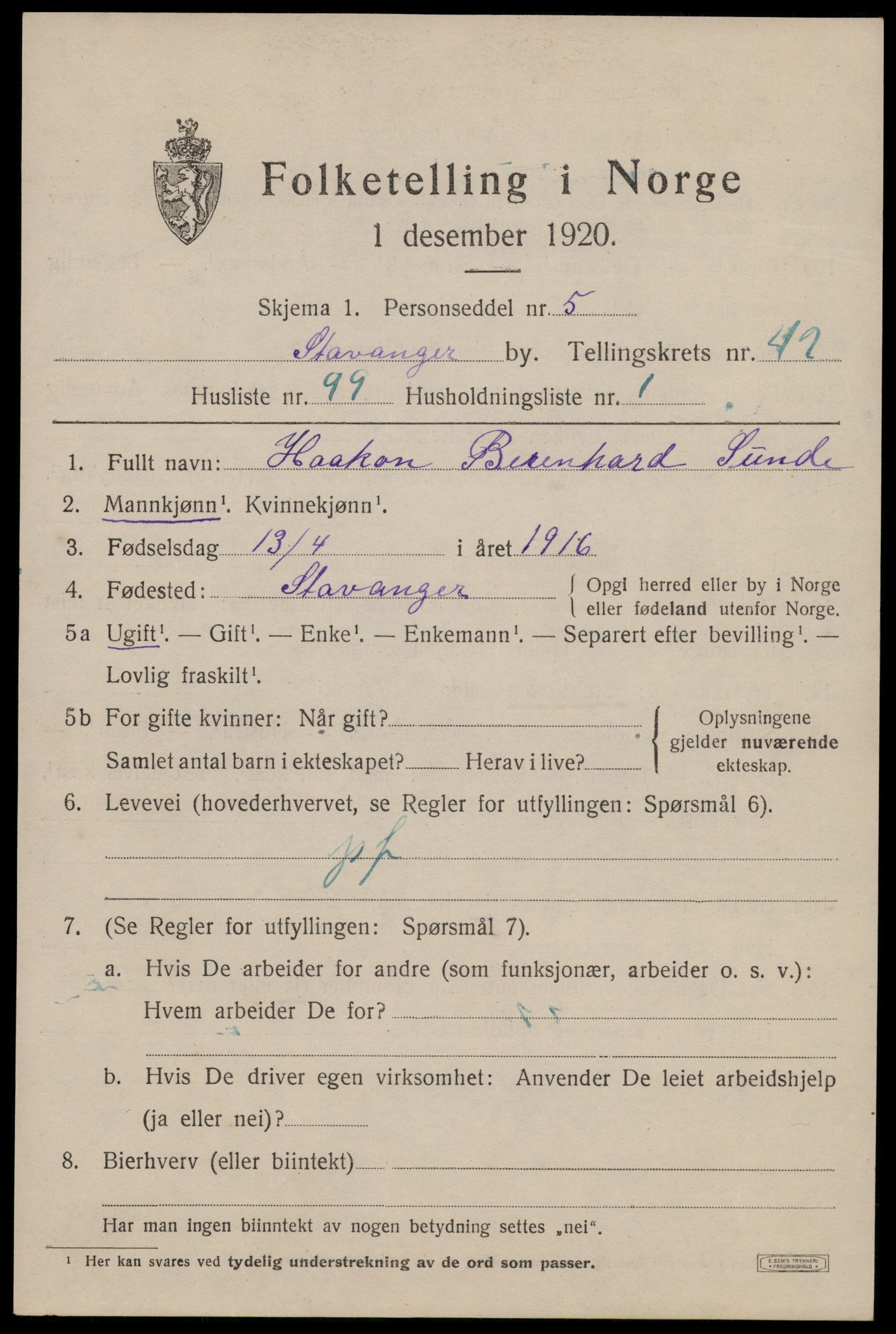 SAST, 1920 census for Stavanger, 1920, p. 106792