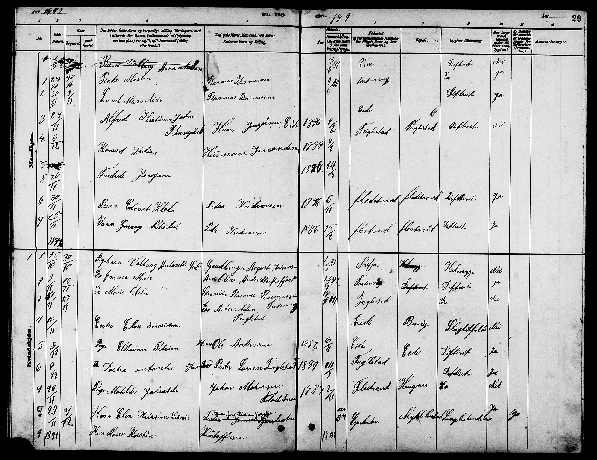 Ministerialprotokoller, klokkerbøker og fødselsregistre - Nordland, AV/SAT-A-1459/838/L0558: Parish register (copy) no. 838C05, 1880-1902, p. 29