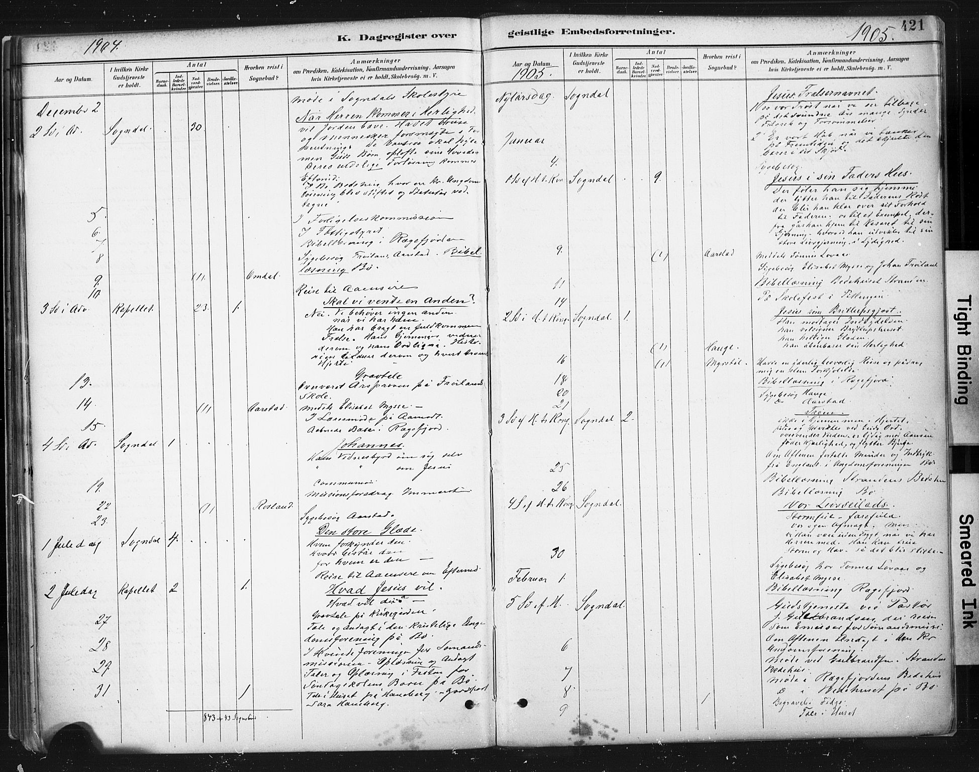 Sokndal sokneprestkontor, SAST/A-101808: Parish register (official) no. A 11.2, 1887-1905, p. 421