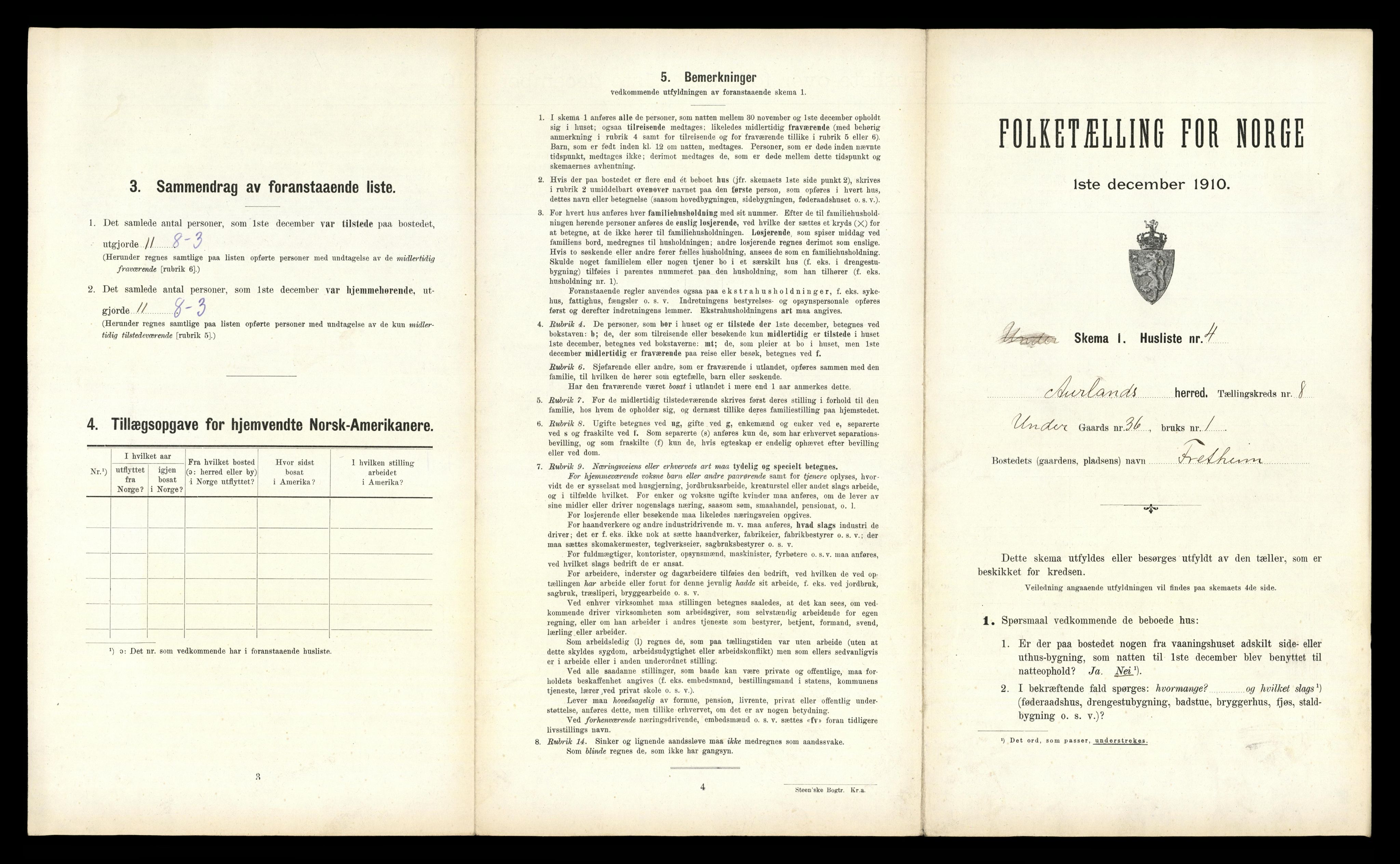 RA, 1910 census for Aurland, 1910, p. 709