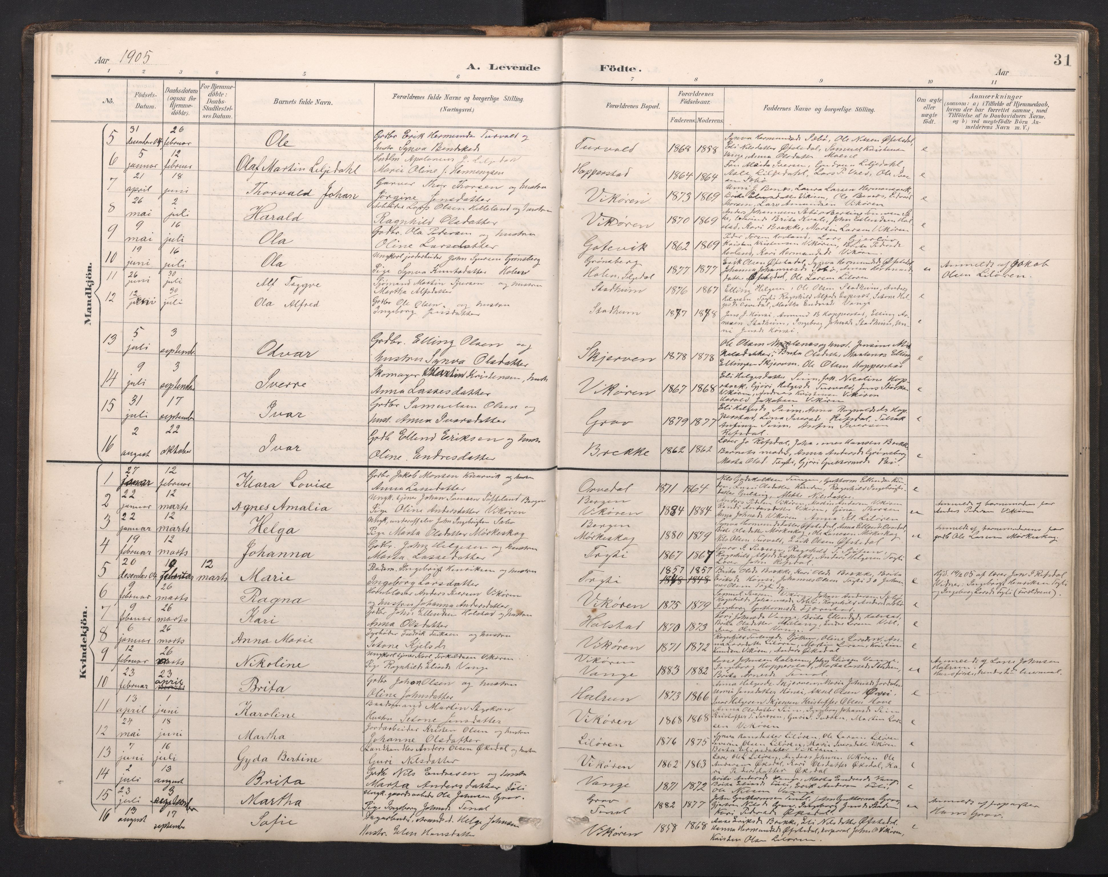 Vik sokneprestembete, SAB/A-81501: Parish register (copy) no. A 4, 1895-1914, p. 30b-31a