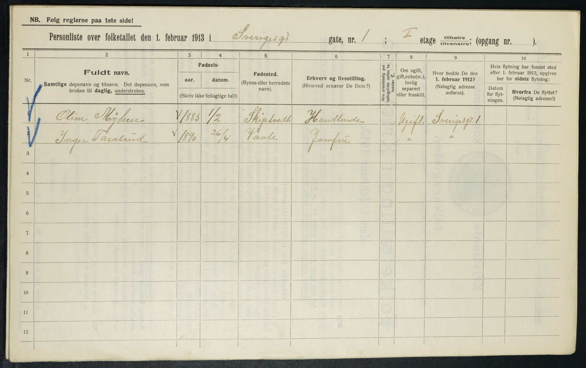 OBA, Municipal Census 1913 for Kristiania, 1913, p. 105813