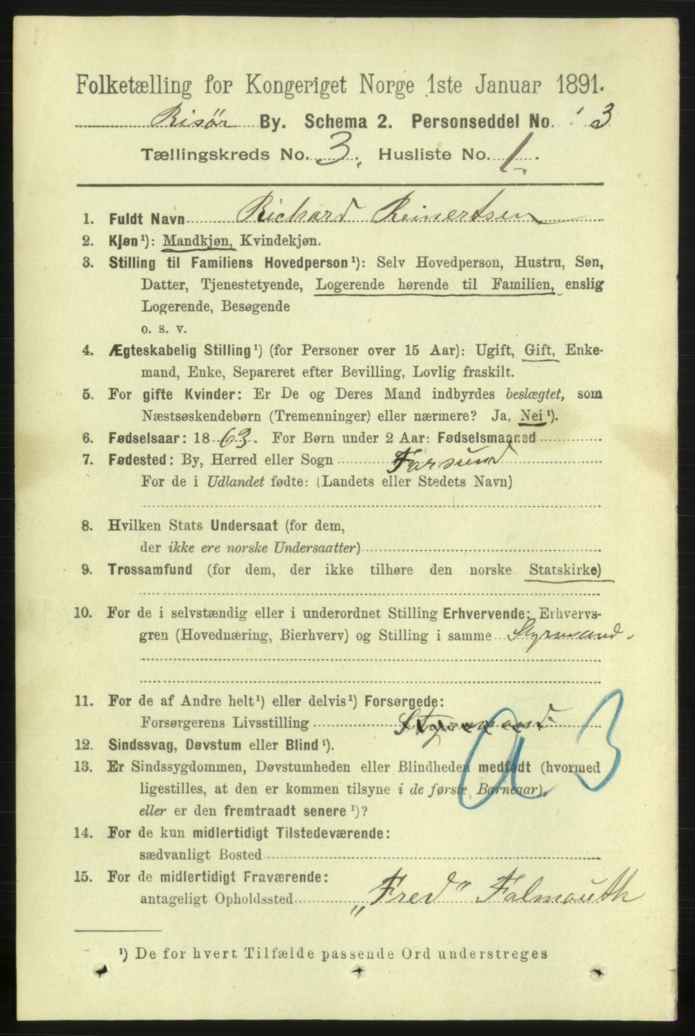 RA, 1891 census for 0901 Risør, 1891, p. 3111