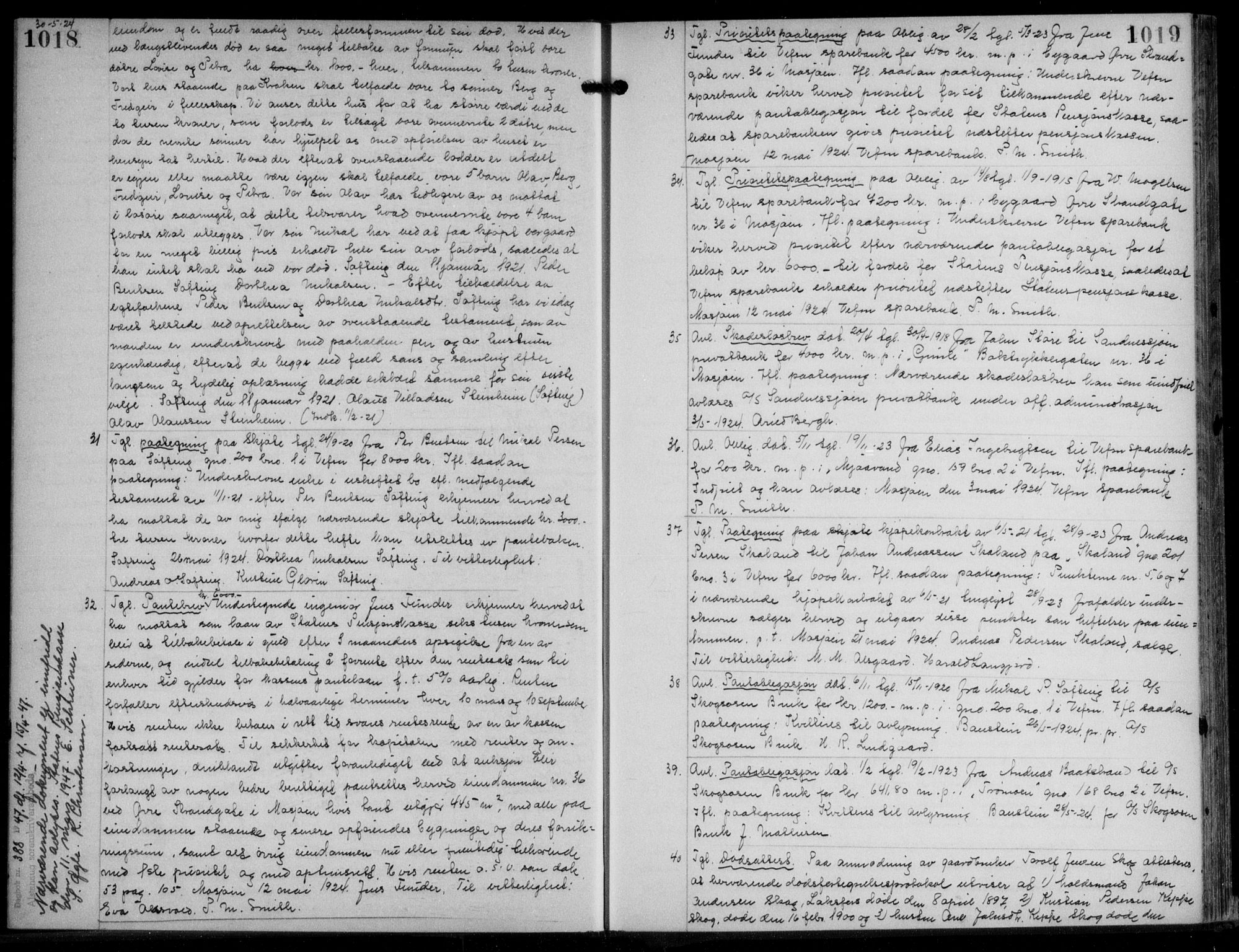 Søndre Helgeland sorenskriveri, SAT/A-4575/1/2/2C/L0022: Mortgage book no. 33, 1921-1925, p. 1018-1019, Deed date: 30.05.1924