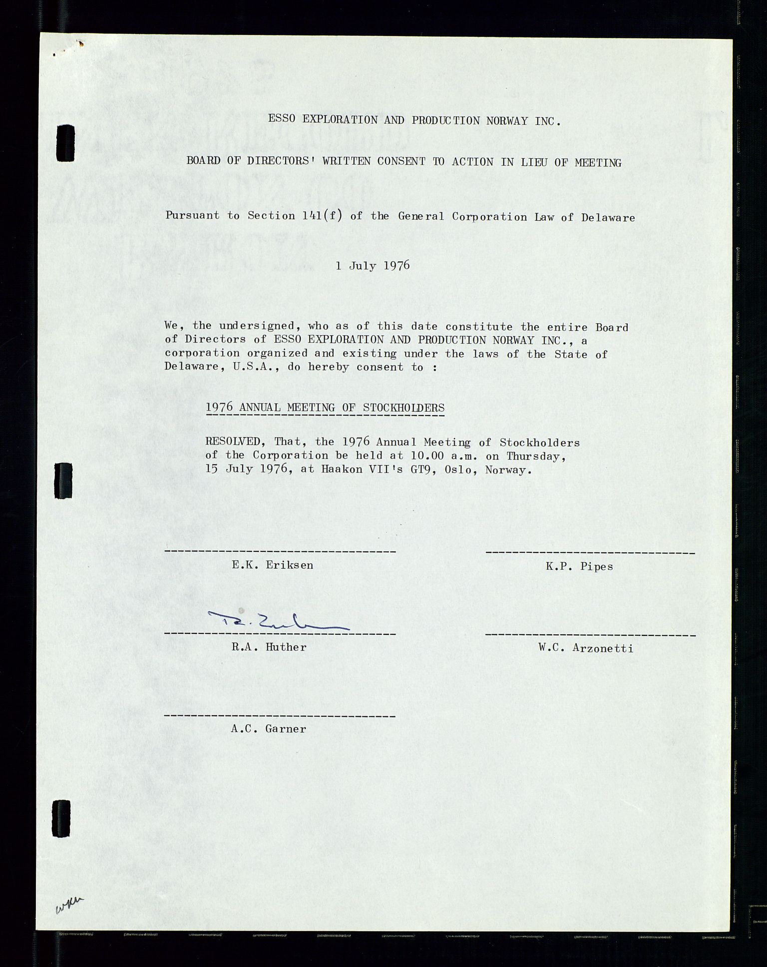 Pa 1512 - Esso Exploration and Production Norway Inc., SAST/A-101917/A/Aa/L0001/0002: Styredokumenter / Corporate records, Board meeting minutes, Agreements, Stocholder meetings, 1975-1979, p. 30