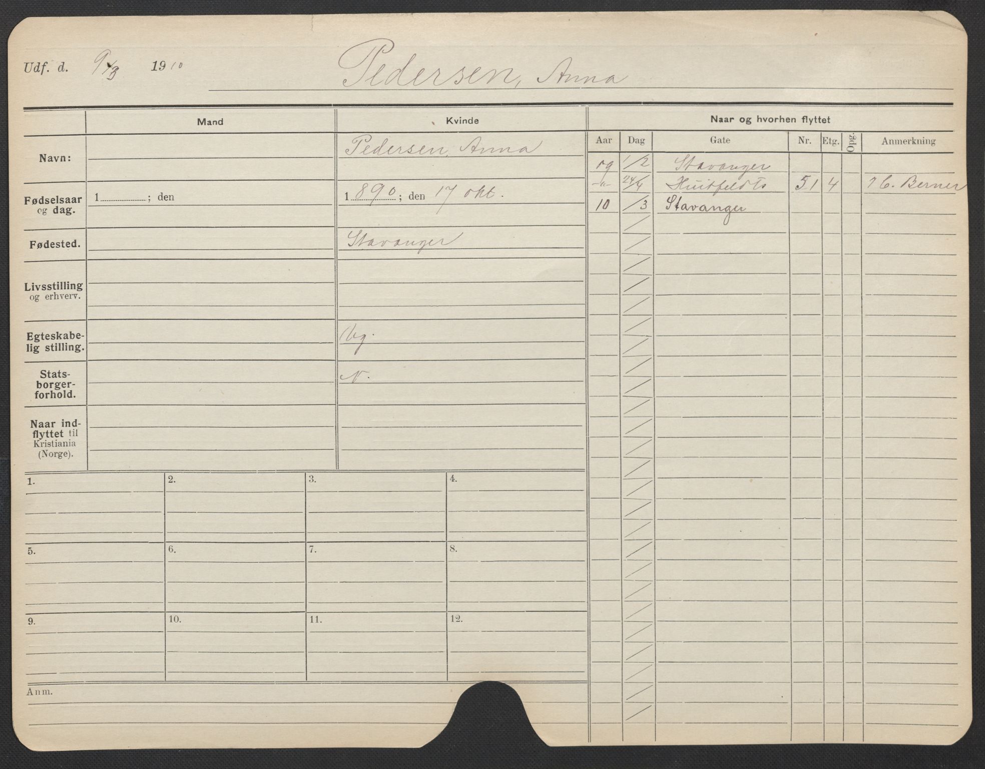 Oslo folkeregister, Registerkort, AV/SAO-A-11715/F/Fa/Fac/L0022: Kvinner, 1906-1914, p. 627a