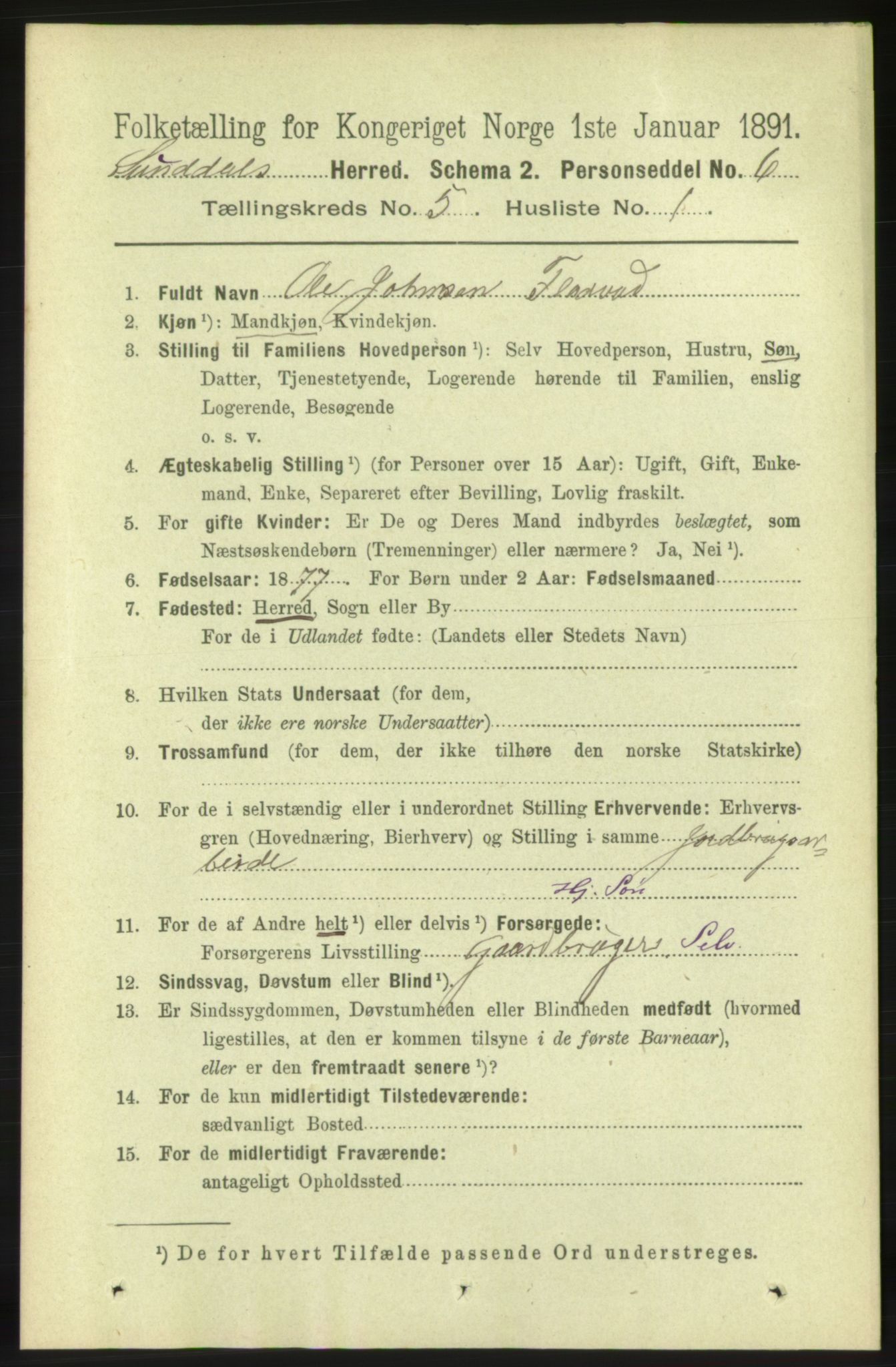 RA, 1891 census for 1563 Sunndal, 1891, p. 1245