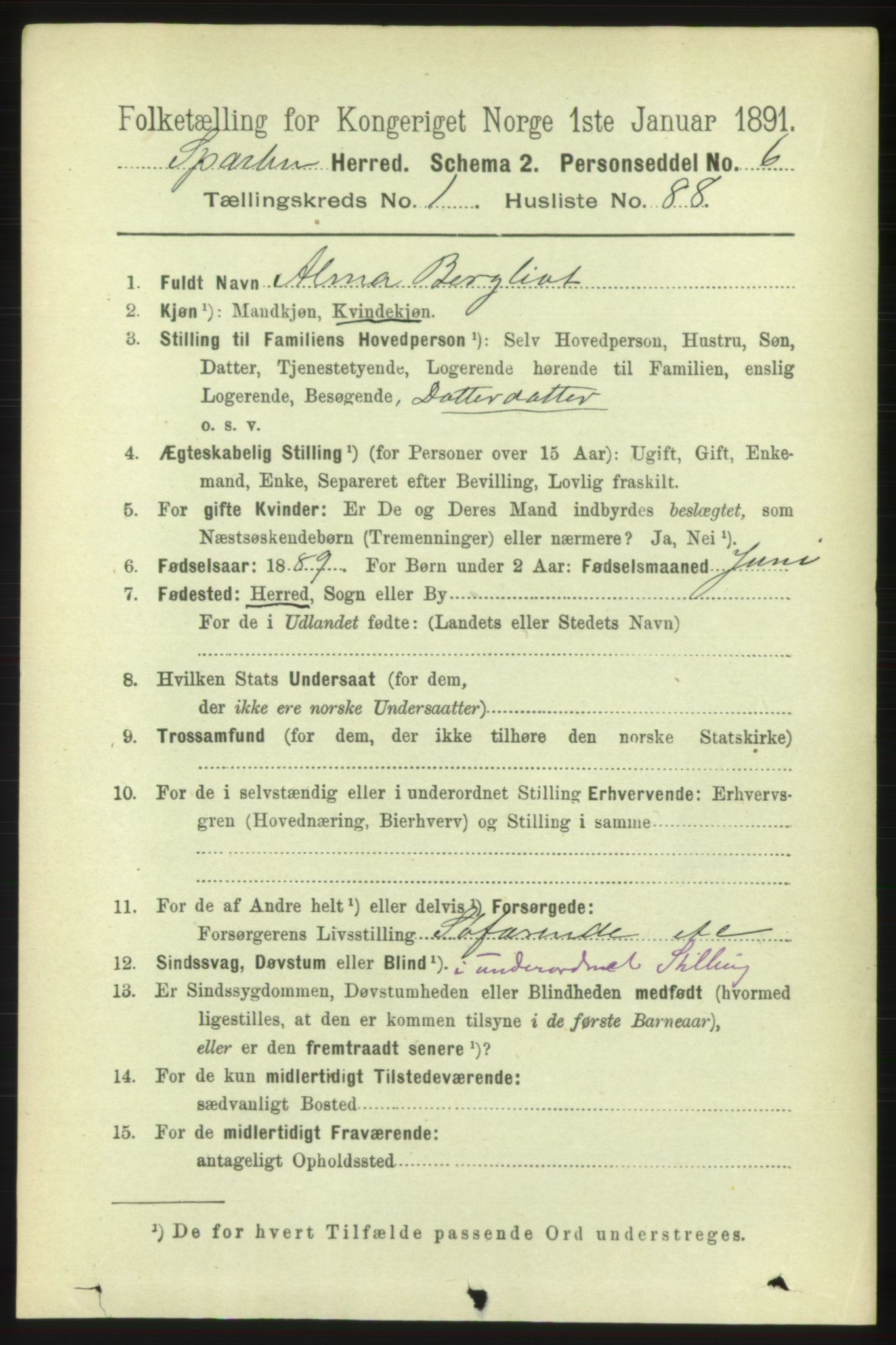 RA, 1891 census for 1731 Sparbu, 1891, p. 640