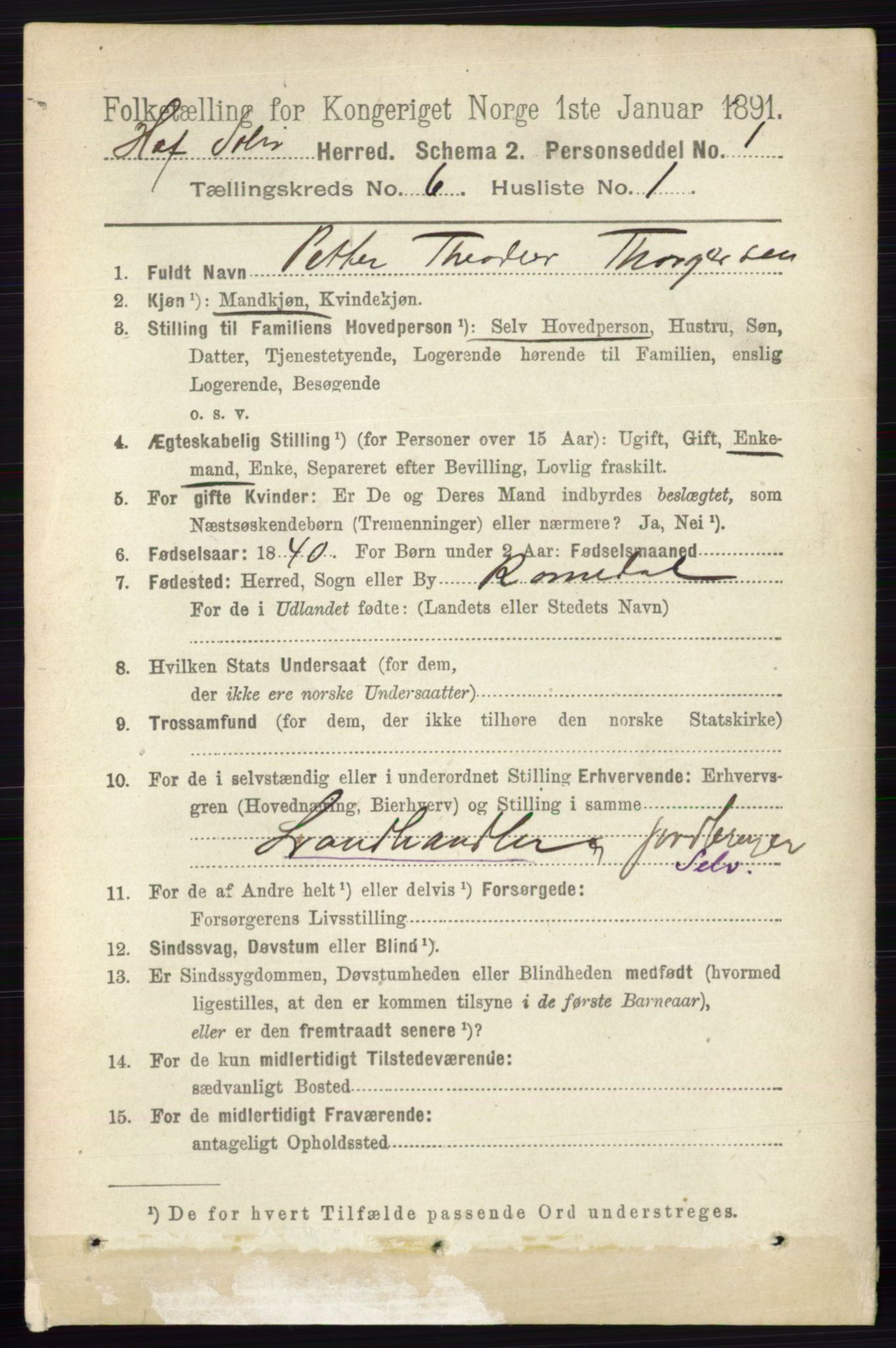 RA, 1891 census for 0424 Hof, 1891, p. 2250