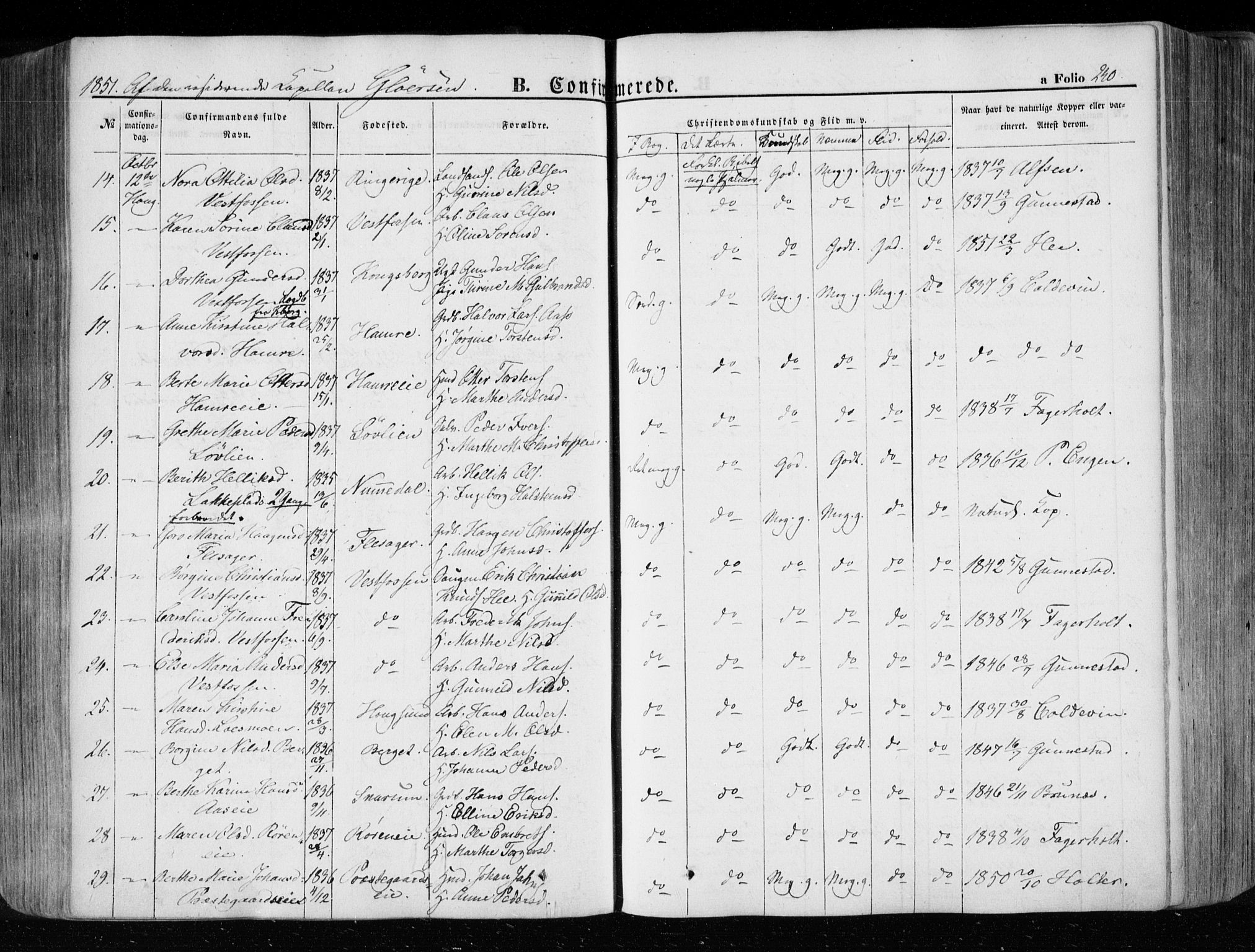 Eiker kirkebøker, SAKO/A-4/F/Fa/L0014: Parish register (official) no. I 14, 1846-1854, p. 240