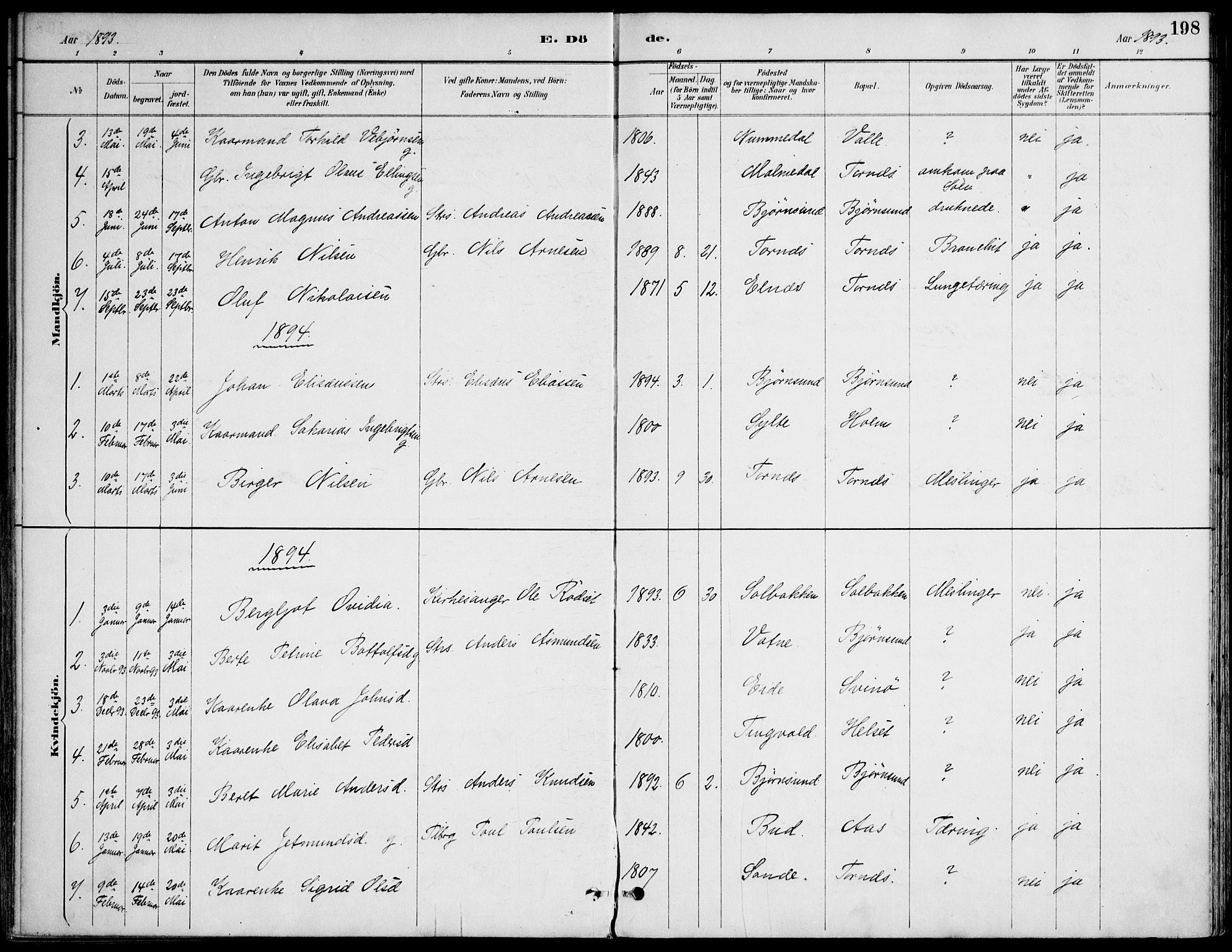 Ministerialprotokoller, klokkerbøker og fødselsregistre - Møre og Romsdal, AV/SAT-A-1454/565/L0750: Parish register (official) no. 565A04, 1887-1905, p. 198