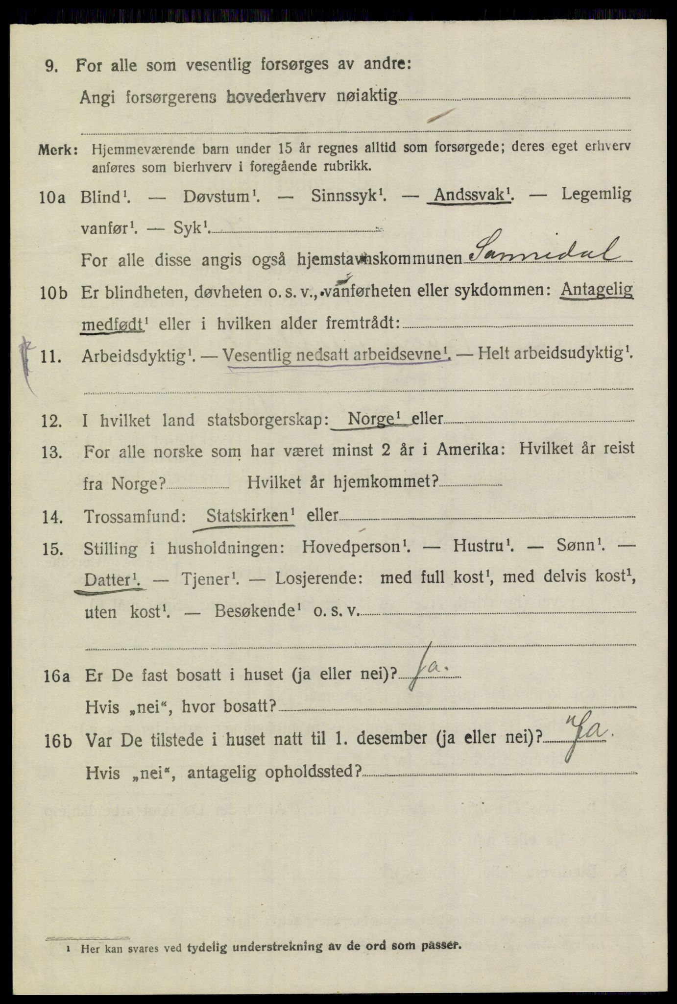 SAKO, 1920 census for Sannidal, 1920, p. 1628