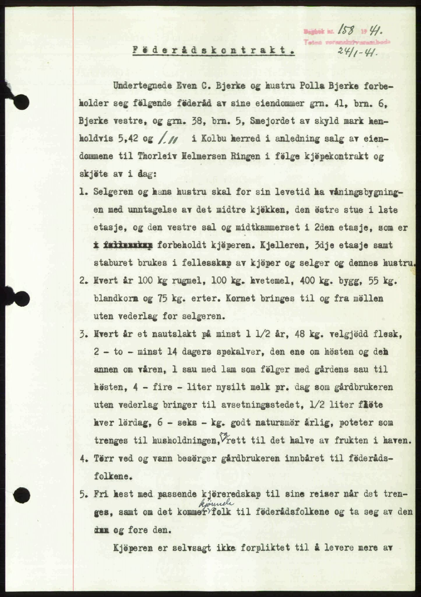 Toten tingrett, SAH/TING-006/H/Hb/Hbc/L0008: Mortgage book no. Hbc-08, 1941-1941, Diary no: : 158/1941