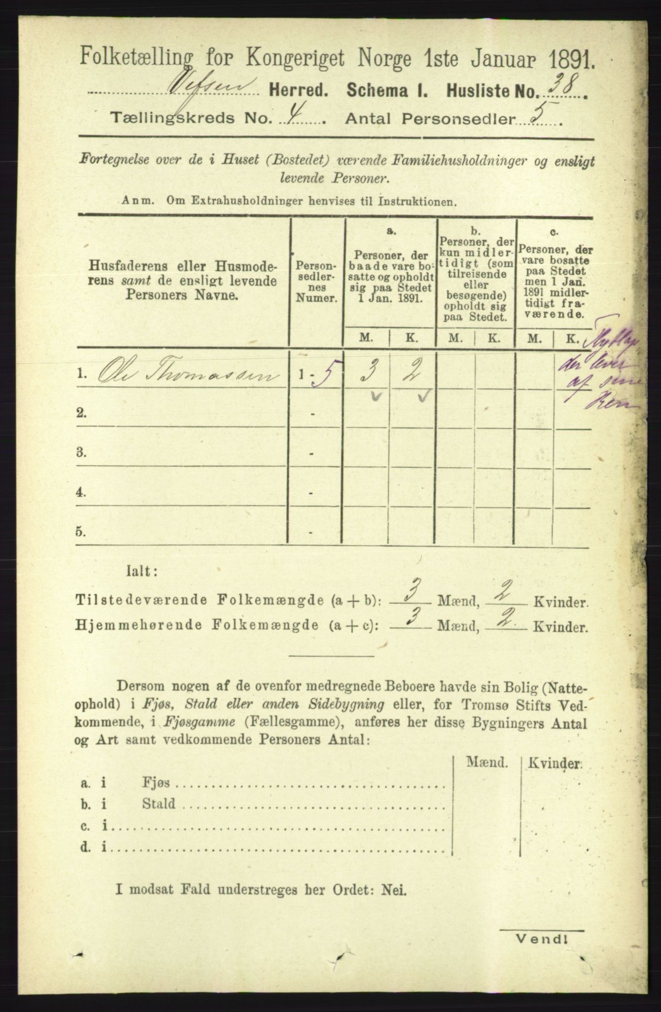 RA, 1891 census for 1824 Vefsn, 1891, p. 1600