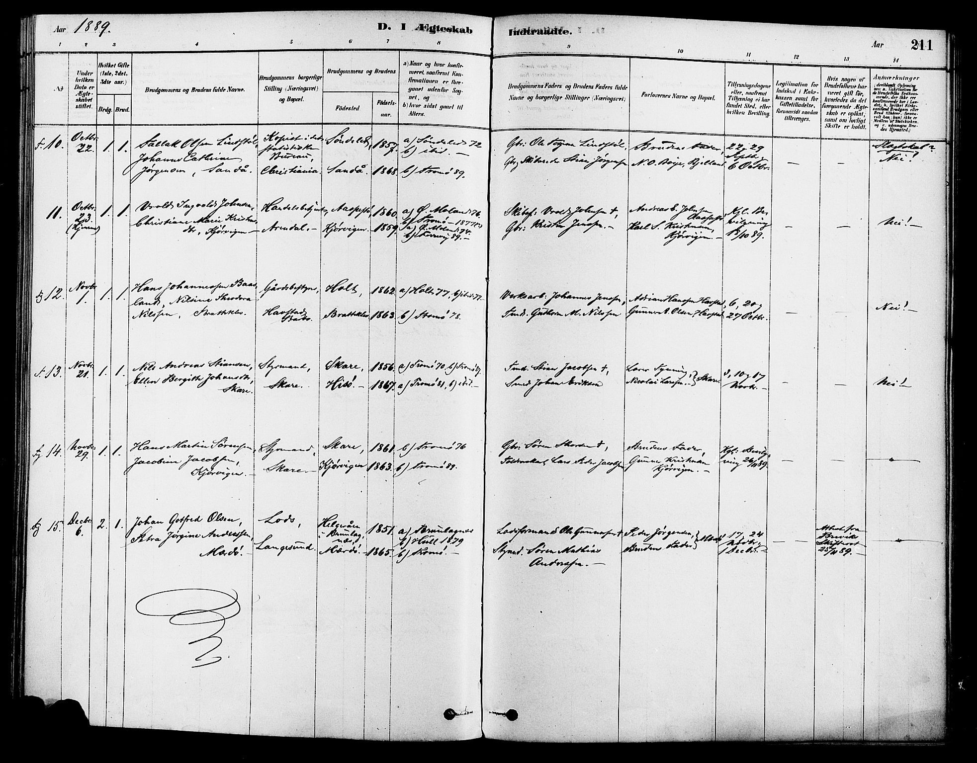 Tromøy sokneprestkontor, AV/SAK-1111-0041/F/Fa/L0009: Parish register (official) no. A 9, 1878-1896, p. 211