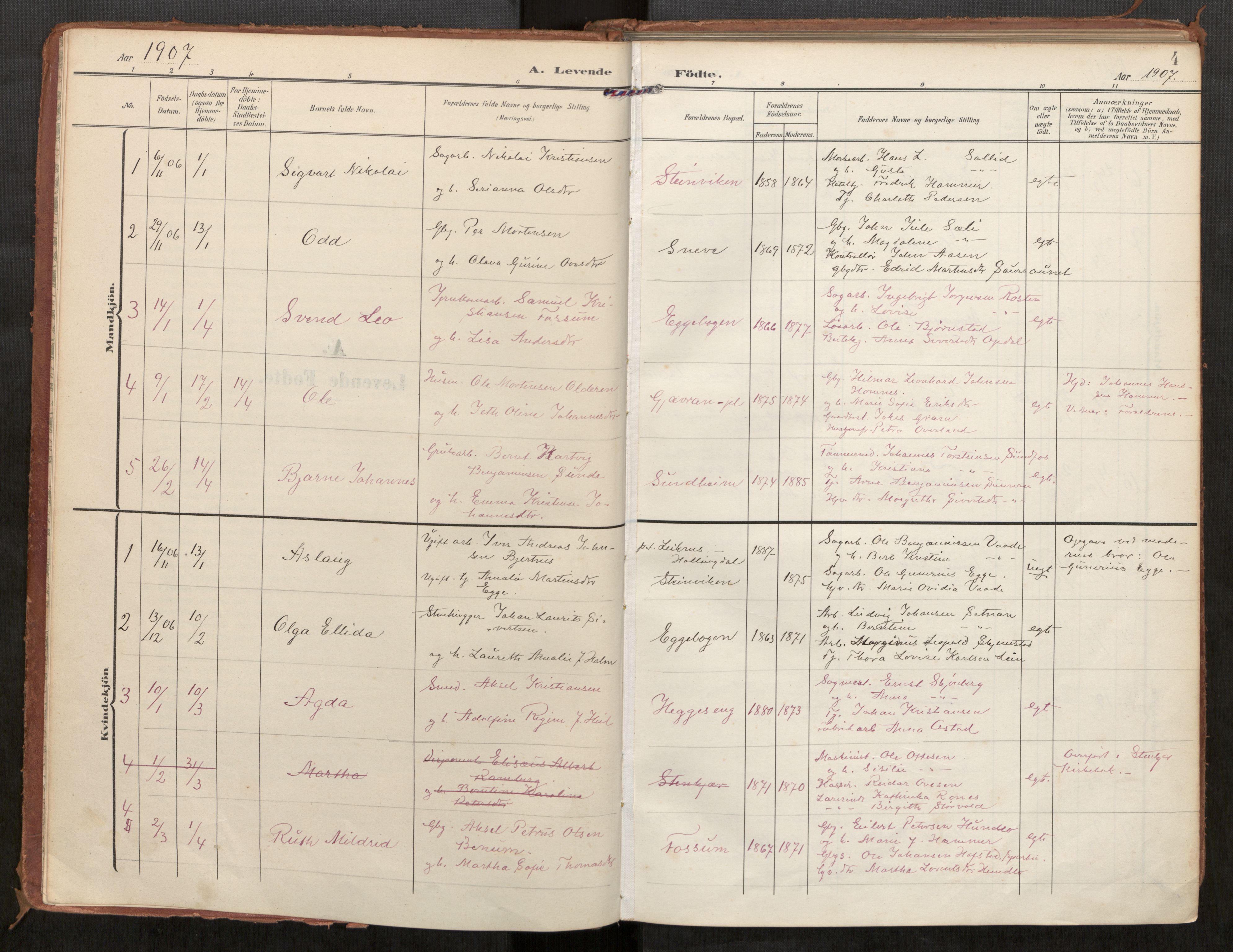 Steinkjer sokneprestkontor, SAT/A-1541/01/H/Ha/Haa/L0002: Parish register (official) no. 2, 1907-1917, p. 4