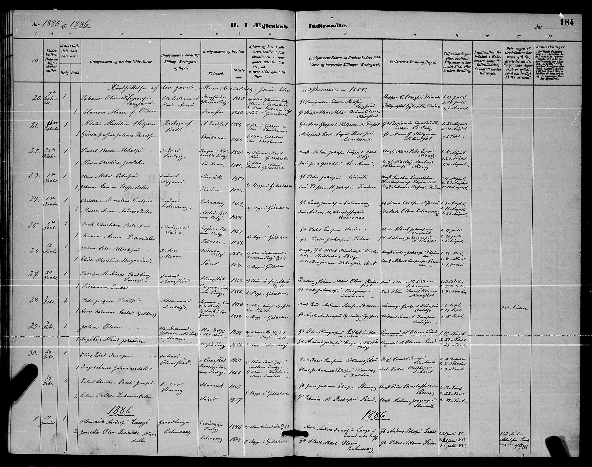 Ministerialprotokoller, klokkerbøker og fødselsregistre - Nordland, AV/SAT-A-1459/805/L0108: Parish register (copy) no. 805C04, 1885-1899, p. 184